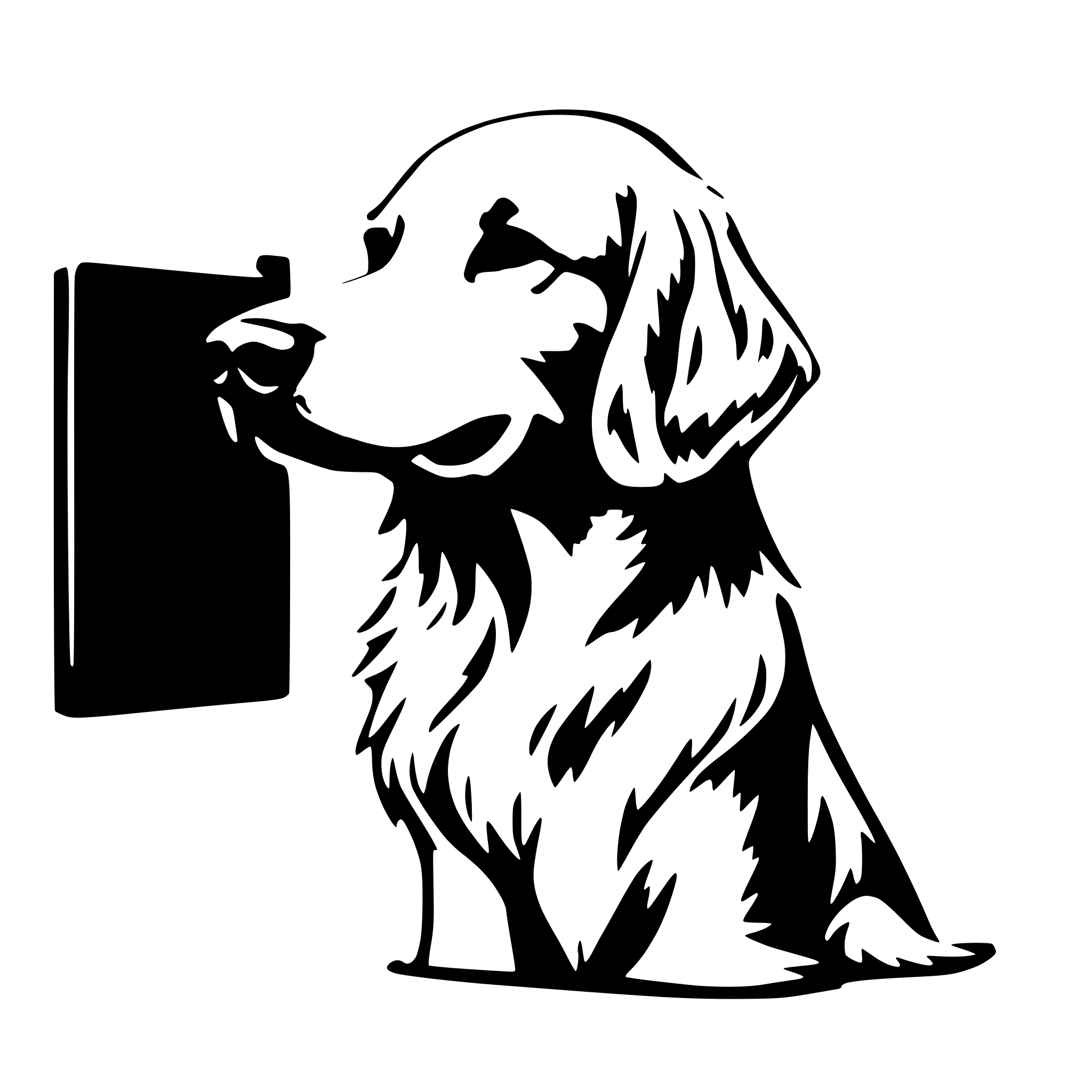 AI-generated SVG of a golden retriever with a empty sign under his head AI-generated SVG of a golden retriever with a empty sign under his head