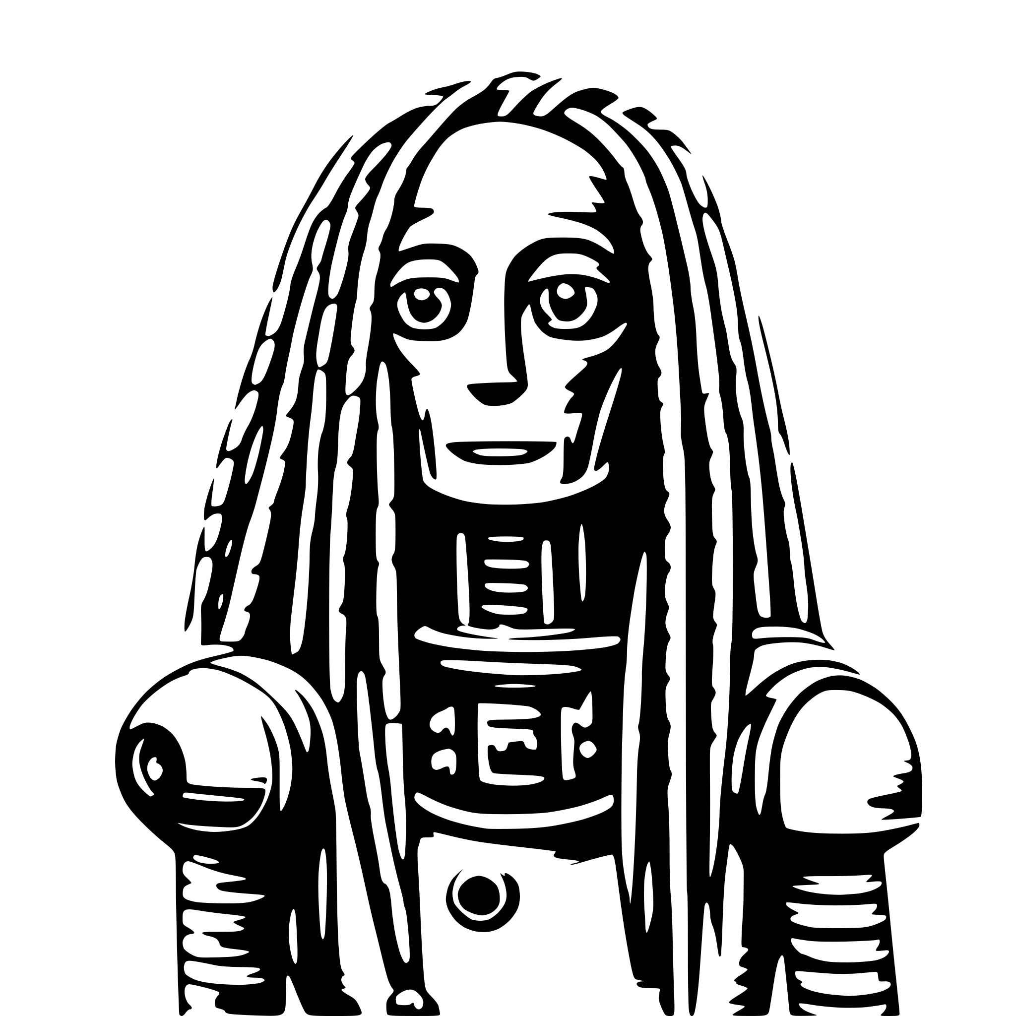 AI-generated SVG of 'robot with long dreadlocks'