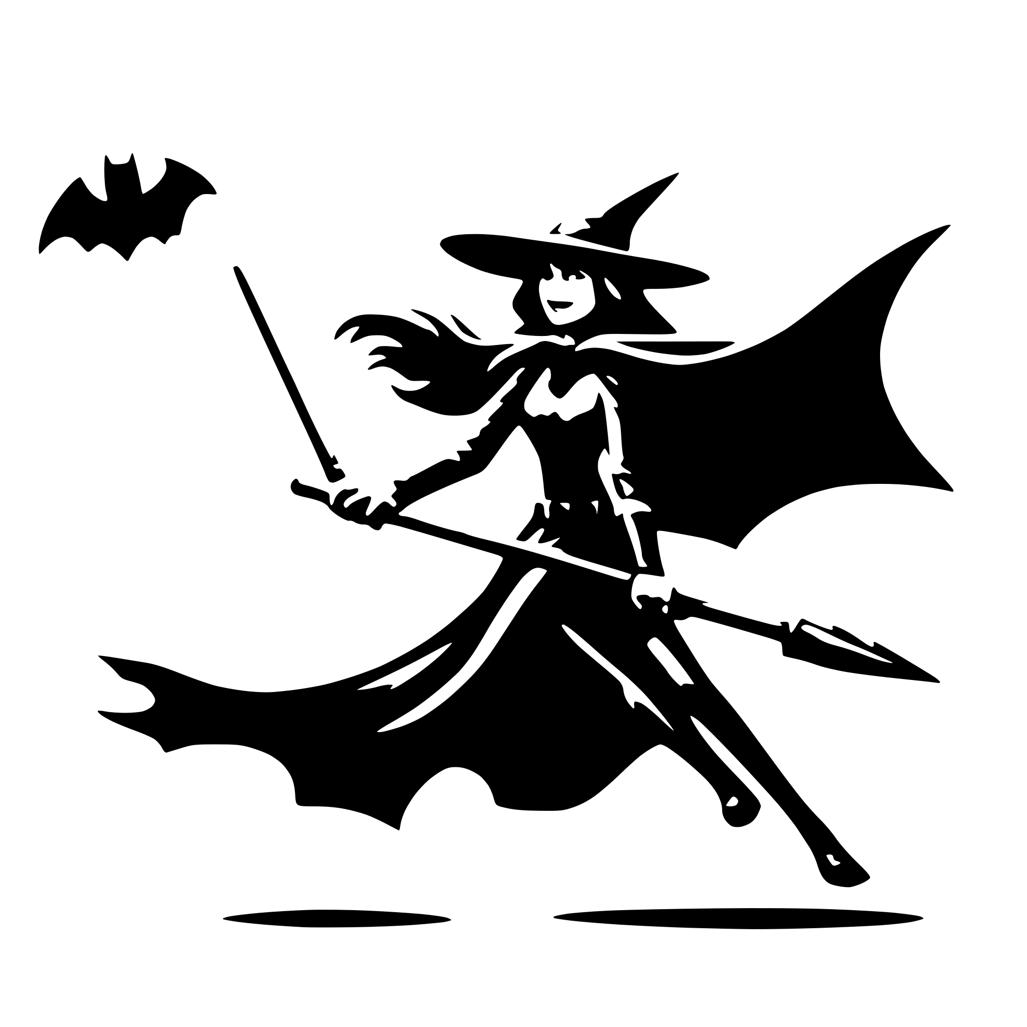 AI-generated SVG of a witch flying on a broom with batman