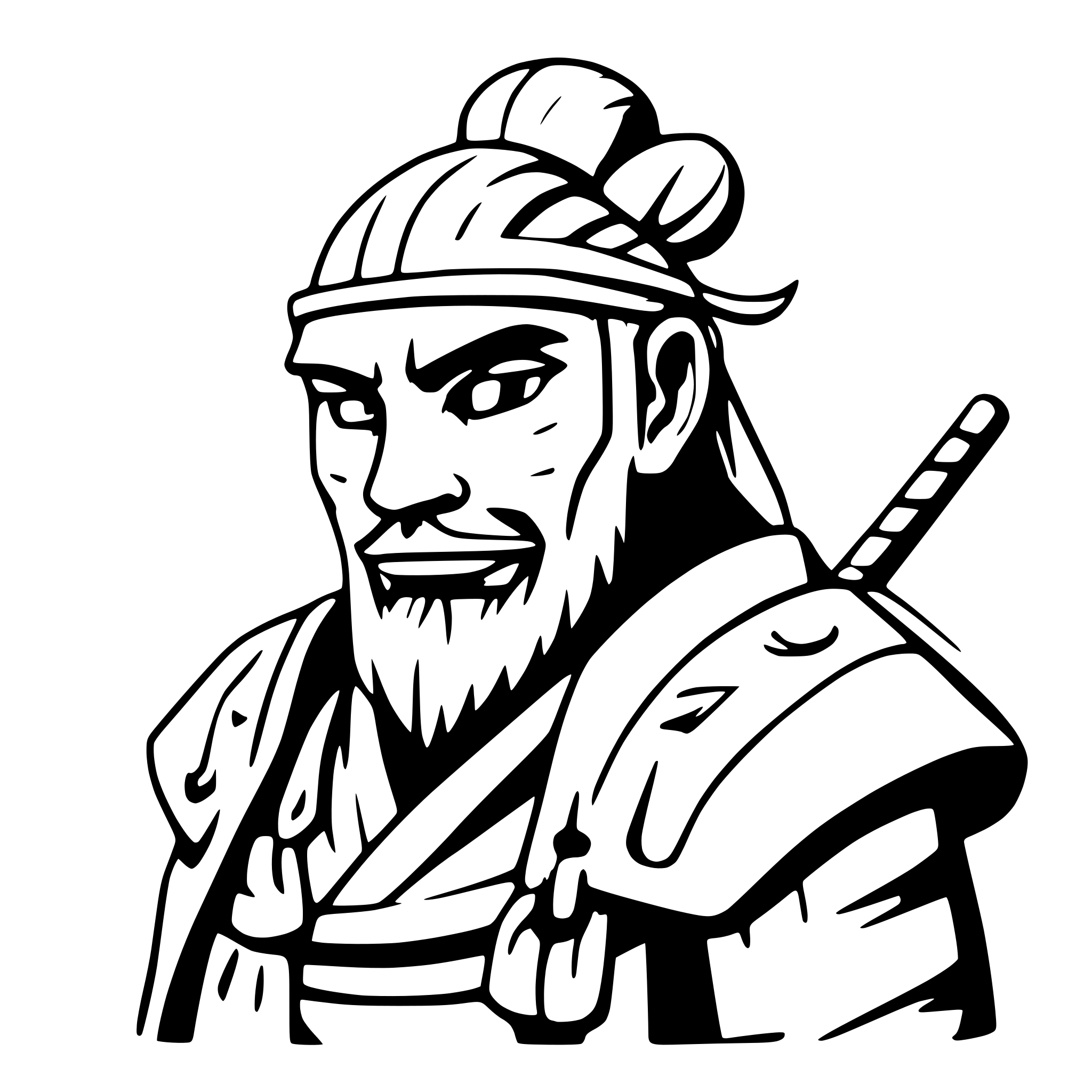 AI-generated SVG of a old samurai, side view, nostalgic