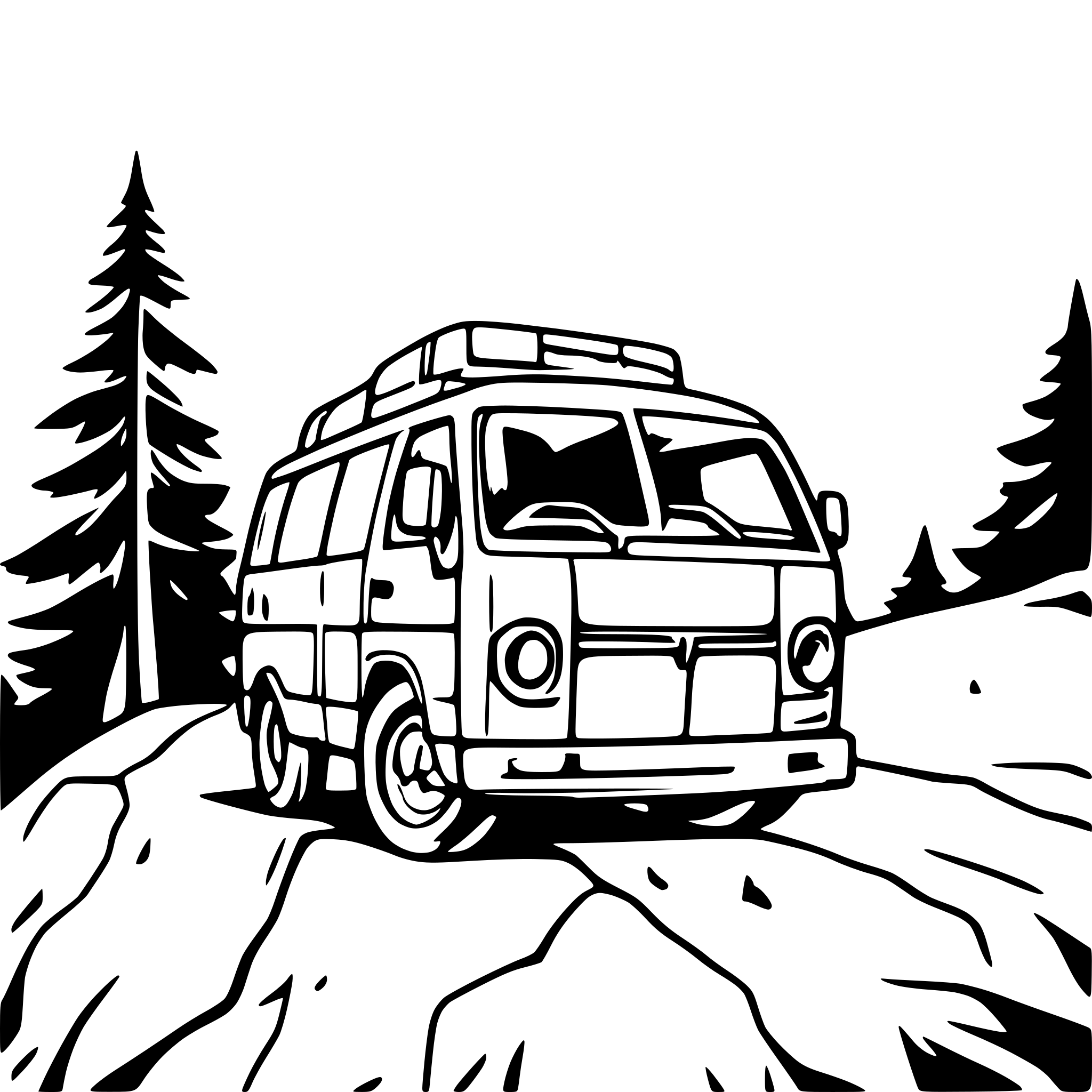 AI-generated SVG of 'GMC savana on cliff peak with a beautiful valley below low angle view'