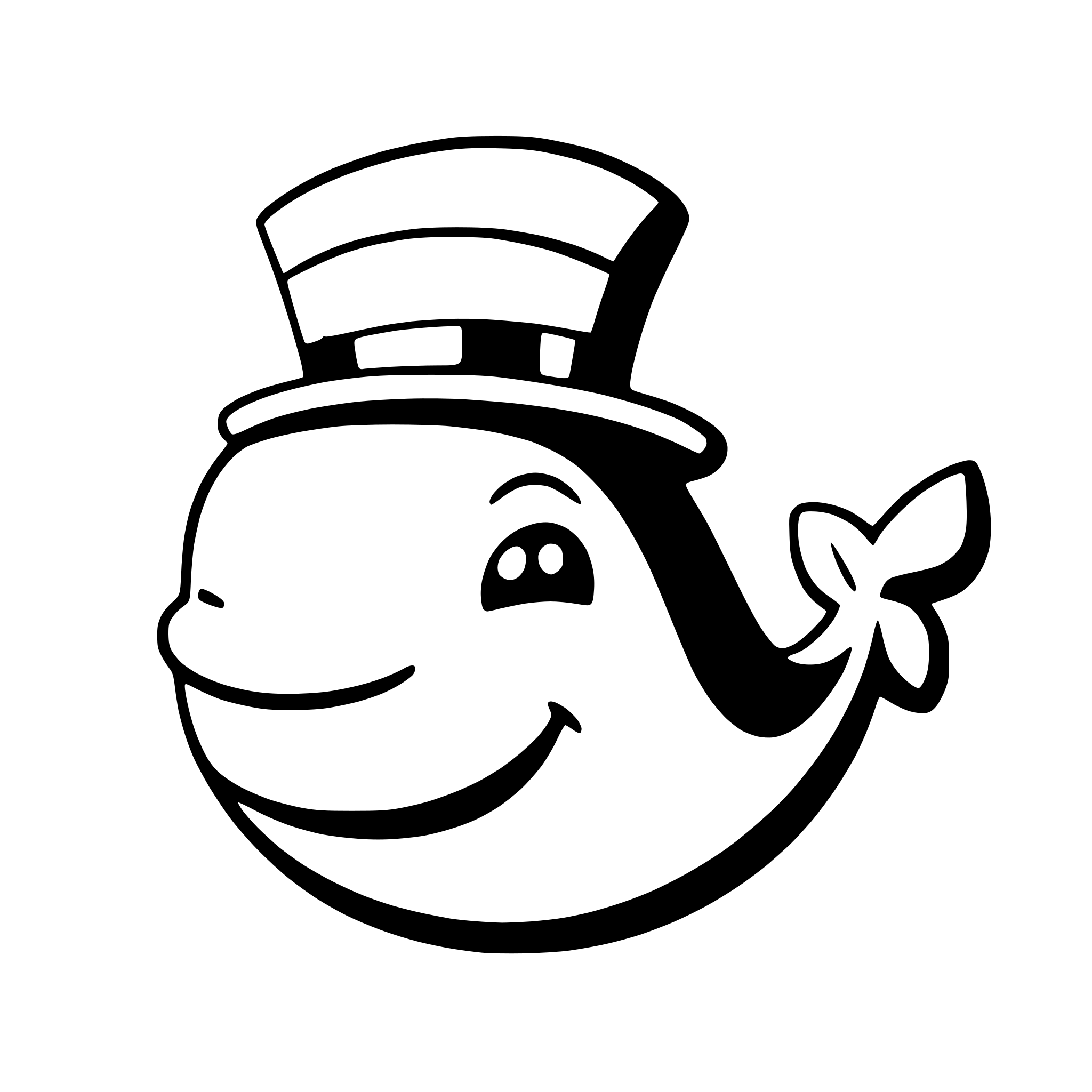 AI-generated SVG of a a grinning whale with a top hat