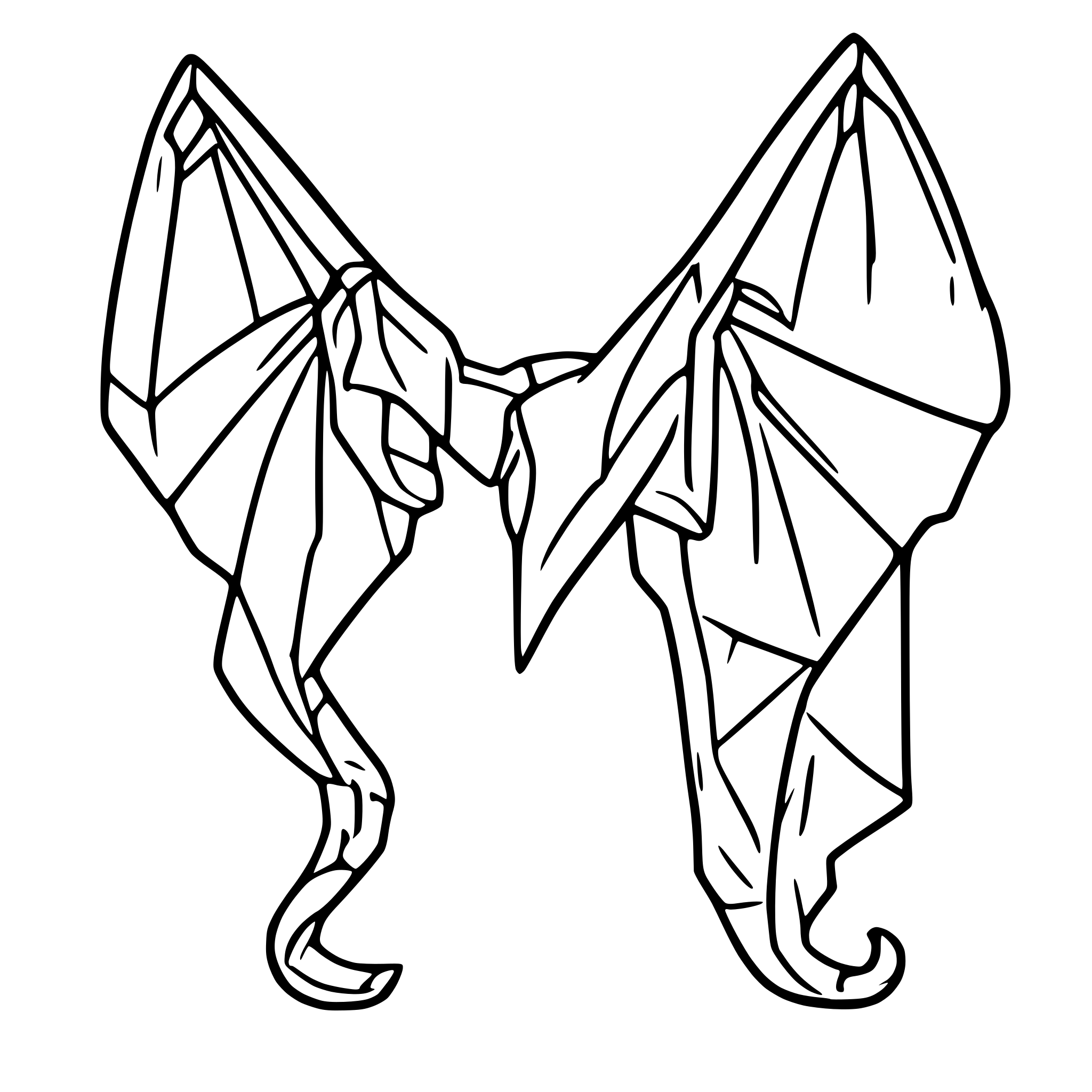 AI-generated SVG of a back view of folded dragon wings