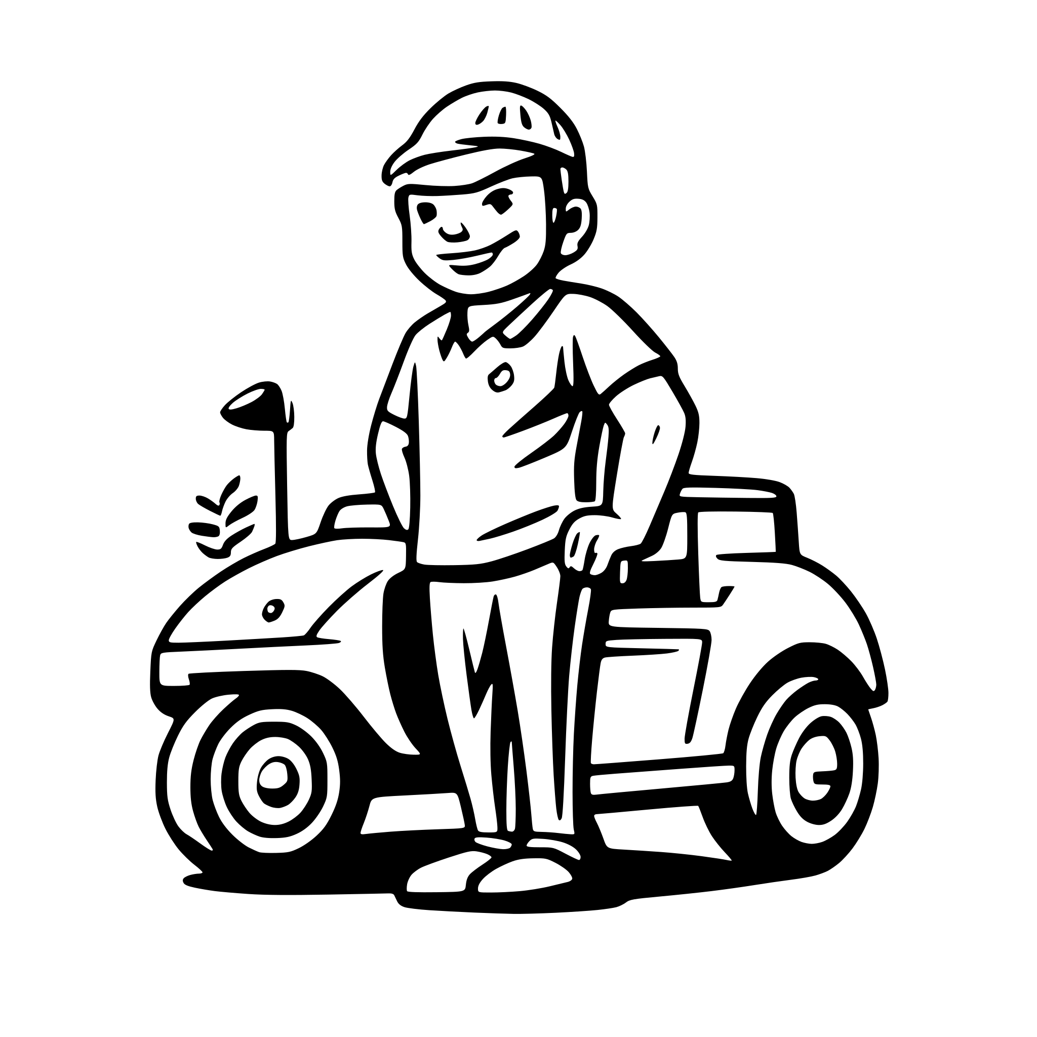 AI-generated SVG of a fat belly standing beside a golf cart