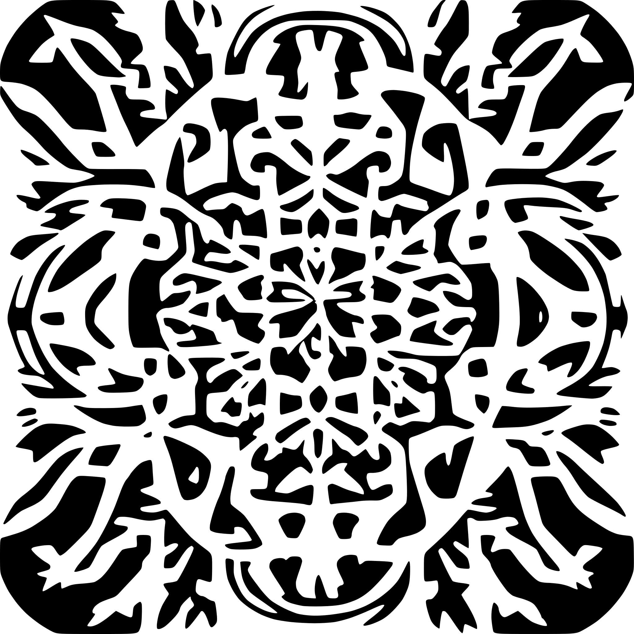 AI-generated SVG of 'black gobo with lots of little white snowflakes'