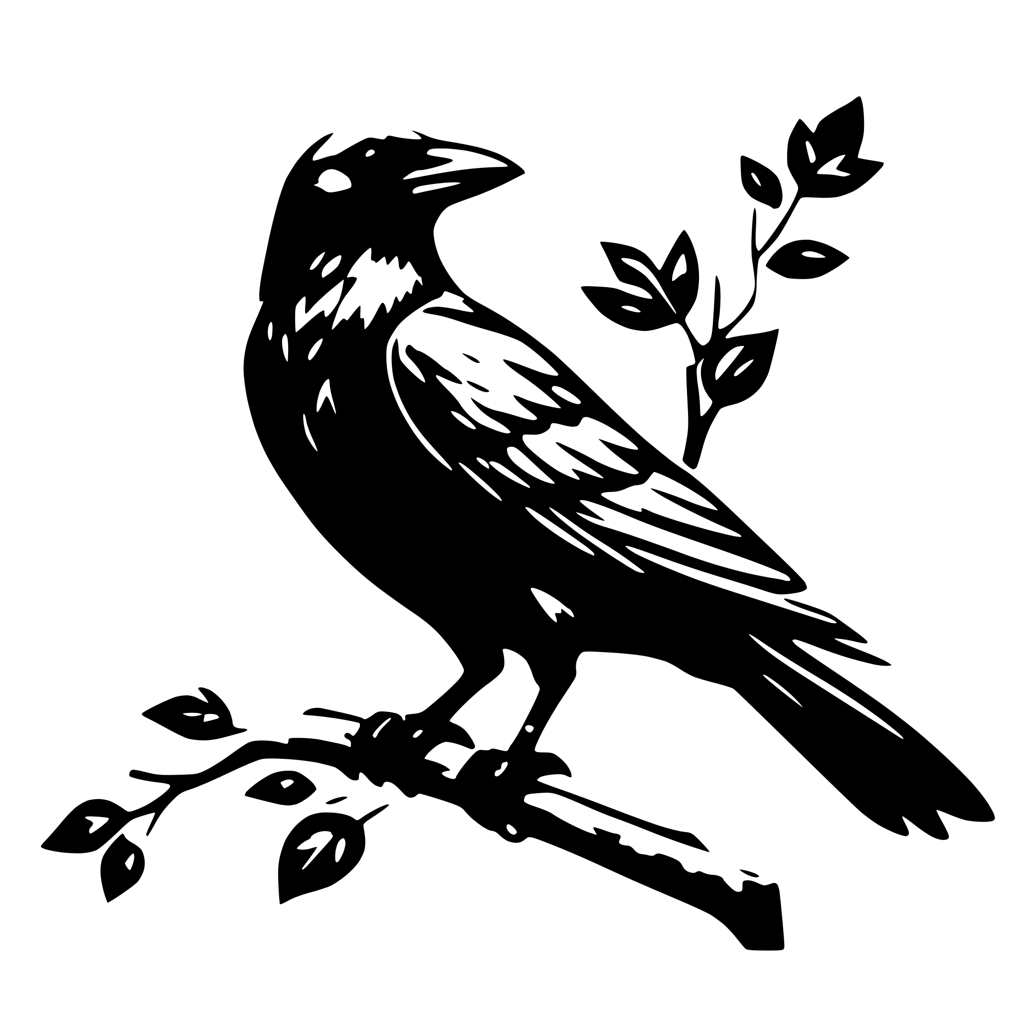 AI-generated SVG of a Crow sitting on branch wearing crown