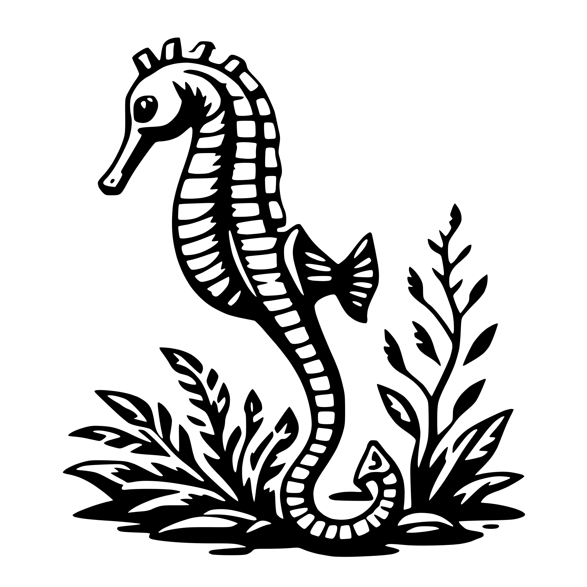 AI-generated SVG of 'seahorse and kelp'