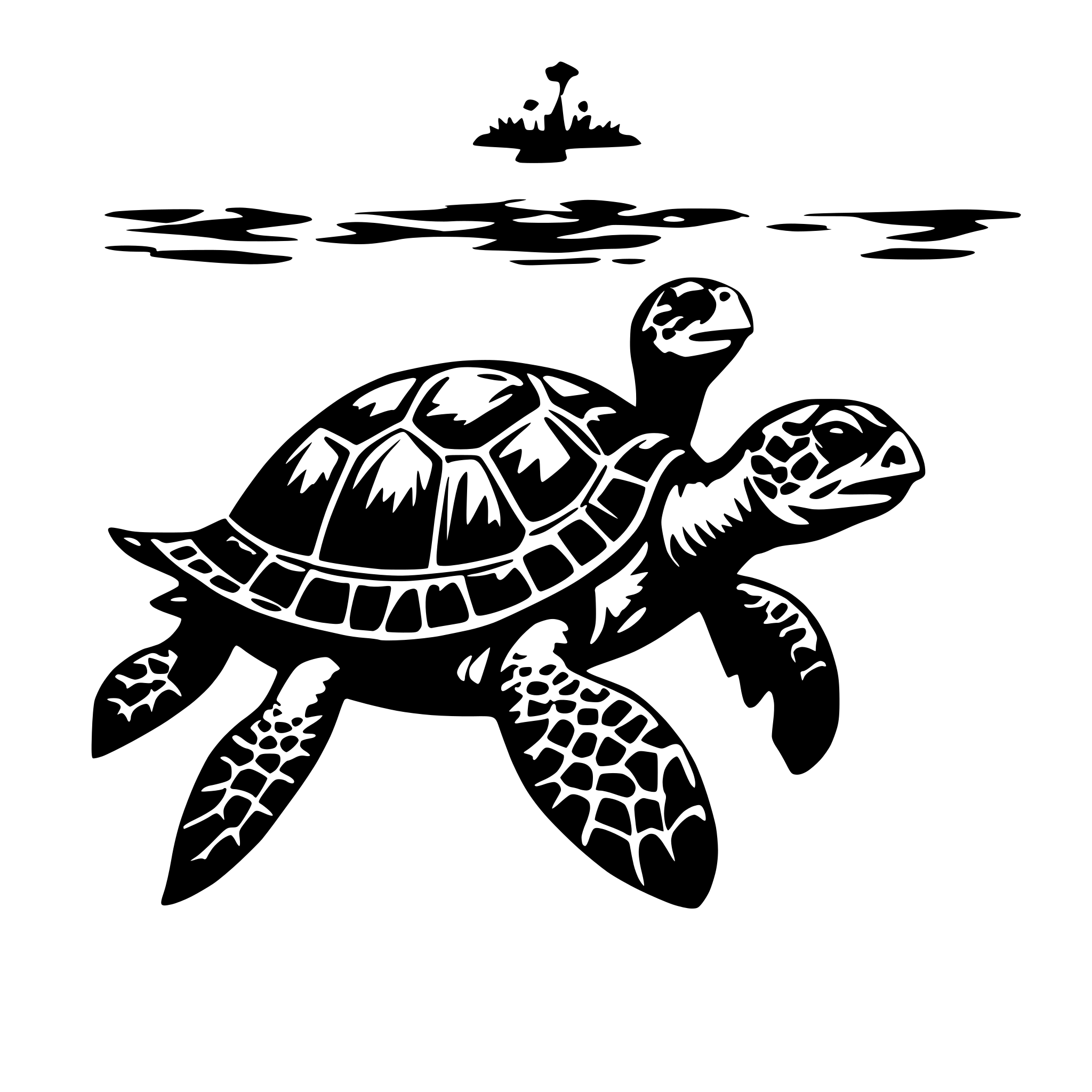 AI-generated SVG of a sea turtle swimming with babies