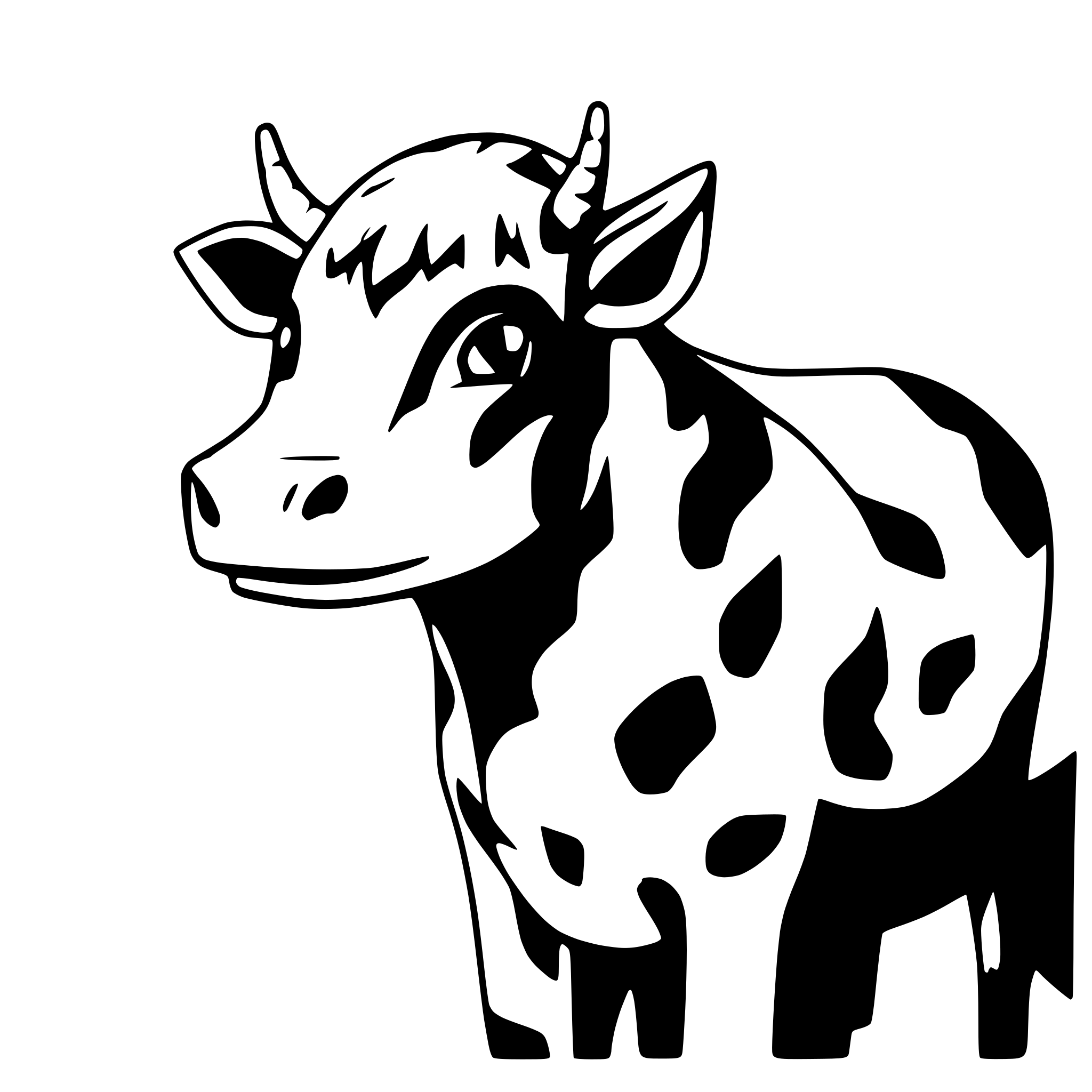 AI-generated SVG of a Generate a cow with black and white spots. The perspective should be from the side