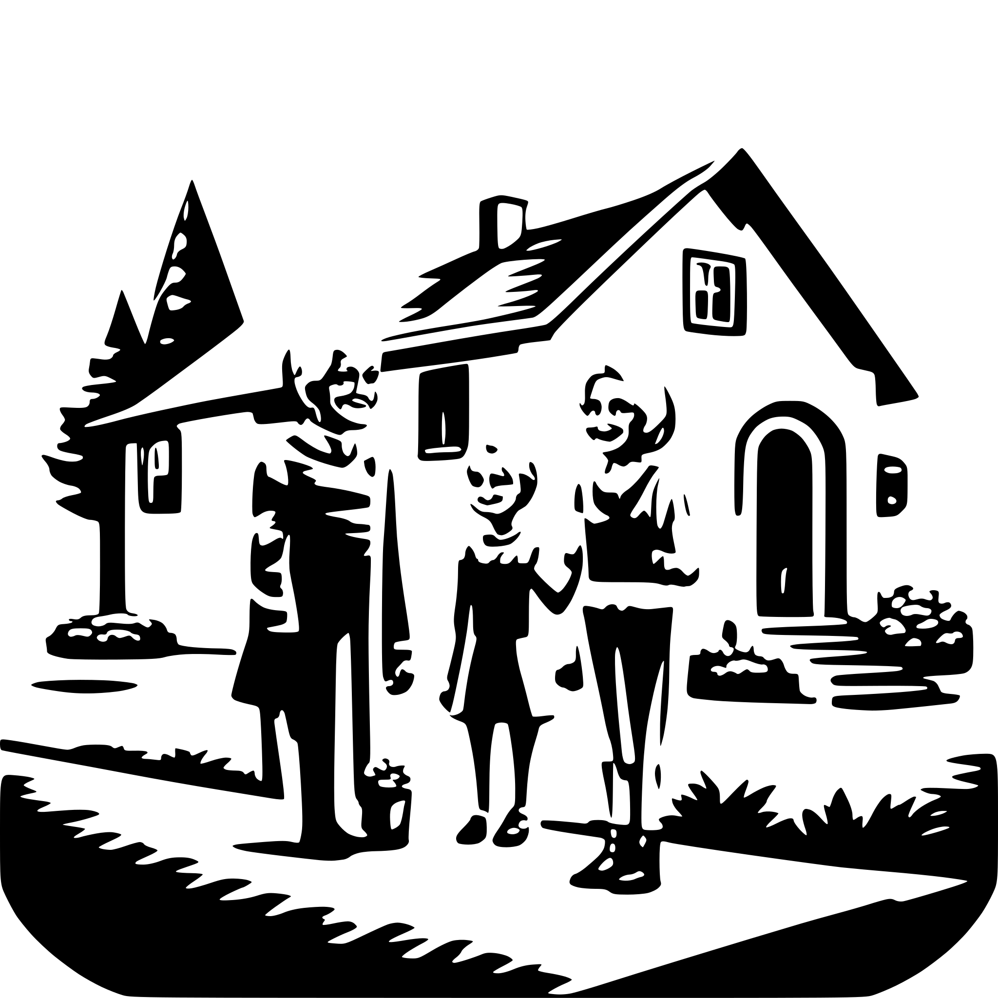AI-generated SVG of a A family visiting grandparents at their countryside home.