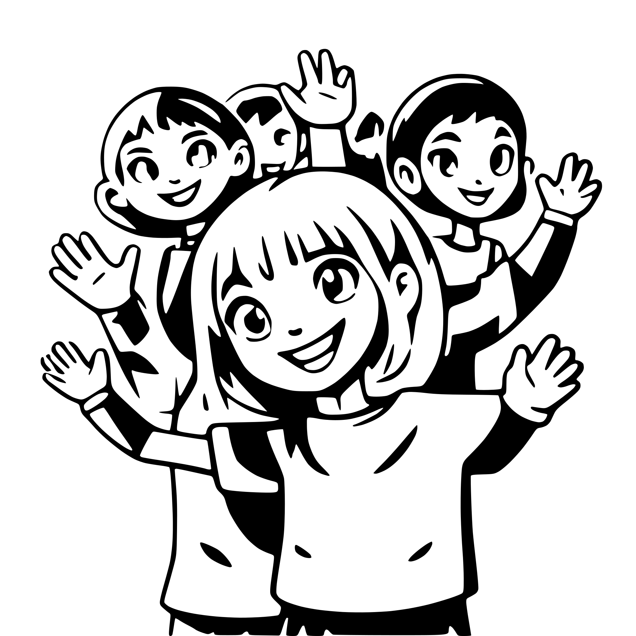AI-generated SVG of 'many childsren who holding on their hands'