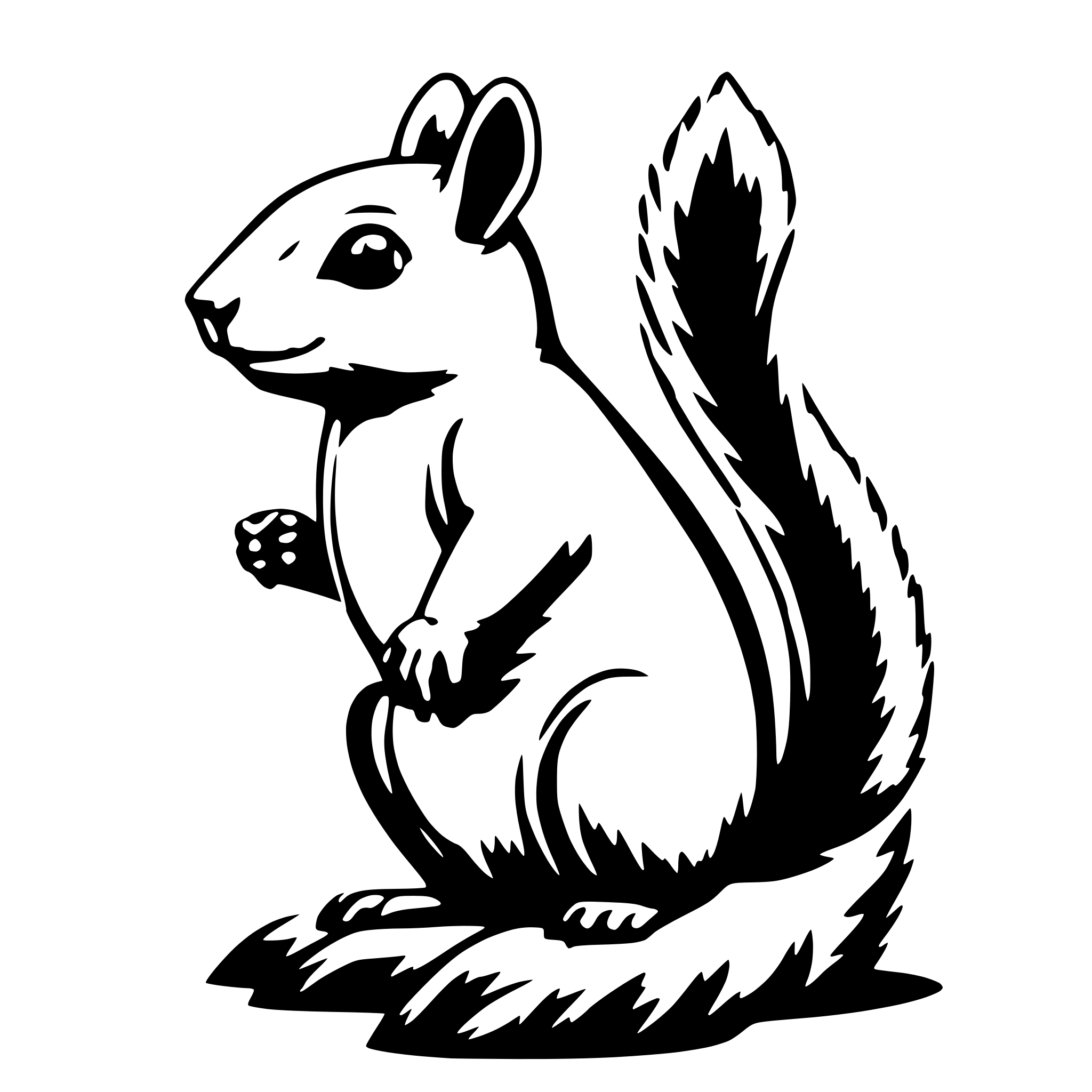 AI-generated SVG of a A 2D squirrel, viewed from the side. Simple, 2D and only draw outline and no details. Only exterior line AI-generated SVG of a A 2D squirrel, viewed from the side. Simple, 2D and only draw outline and no details. Only exterior line
