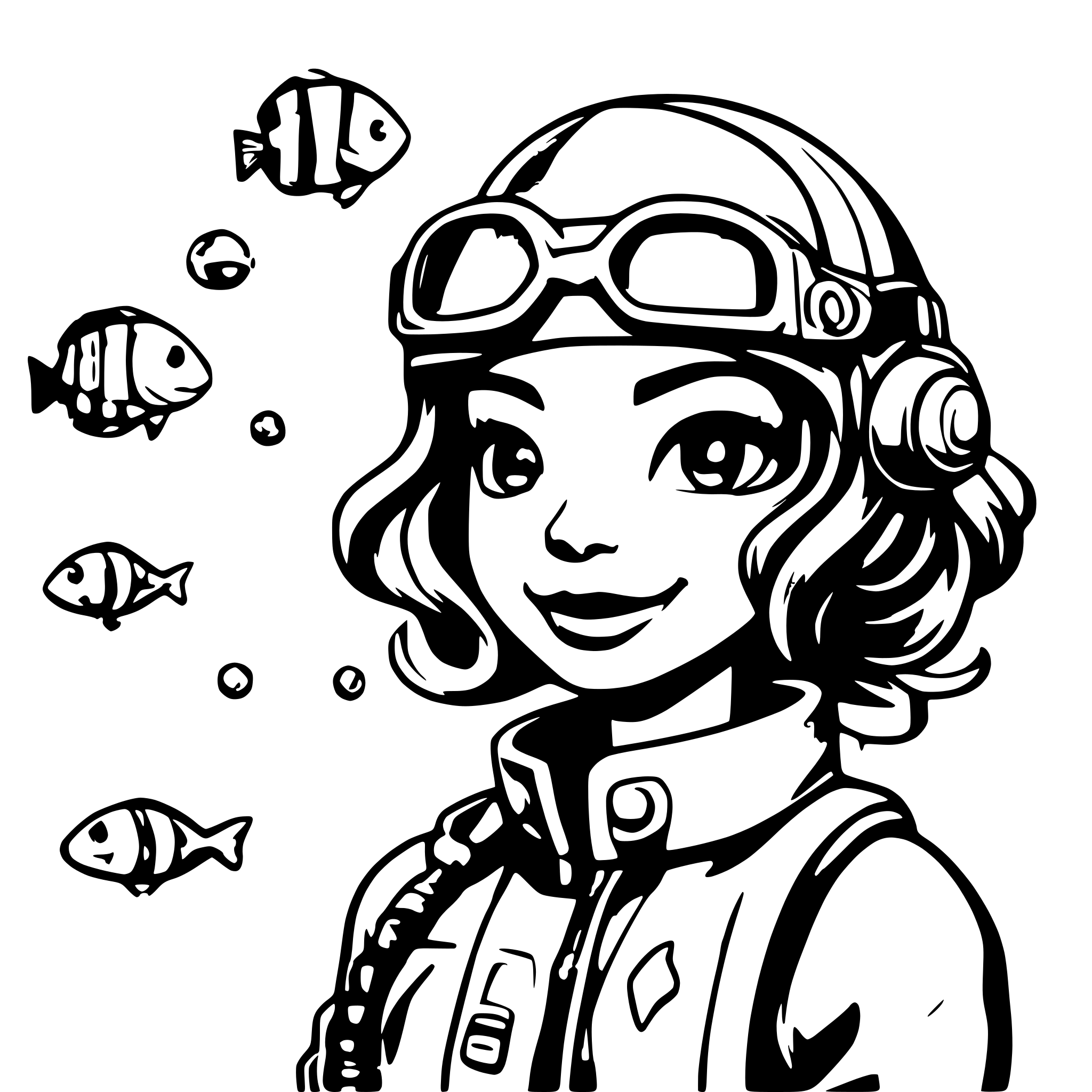 AI-generated SVG of 'Female Scubadiver with Fishes and bubbles around her'