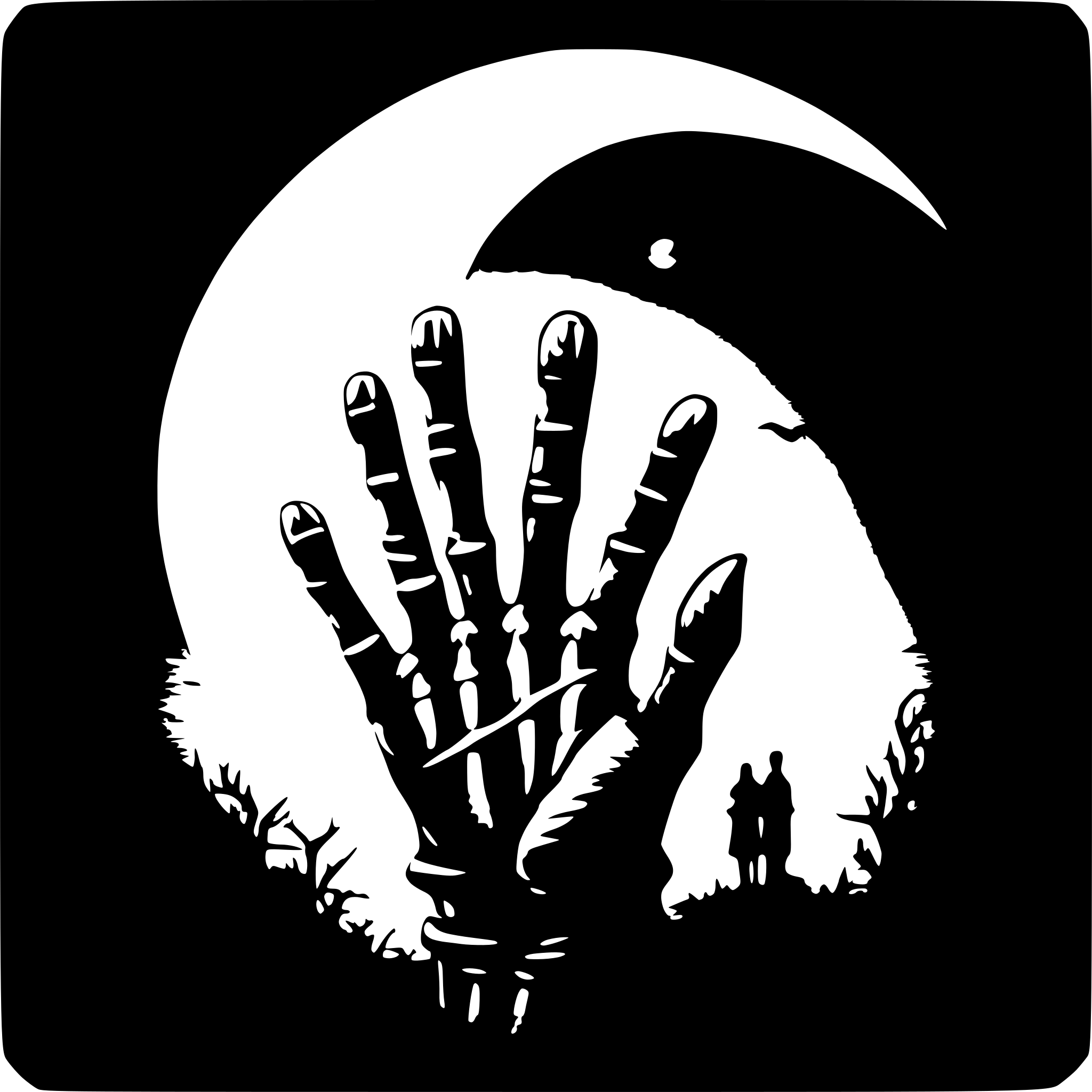 AI-generated SVG of a The design features a silhouette of a monstrous or ghoulish hand reaching upward, set against the backdrop of a large, full moon. The hand is skeletal or claw-like, adding an eerie and supernatural vibe to the image. The moon is depicted in a realistic, textured style, with craters and shadows, enhancing the mysterious mood.

Below the image, the word "GABAGHOUL" is written in an artistic font that blends modern and gothic influences. The letters are stylized with mechanical, occult, and symboli