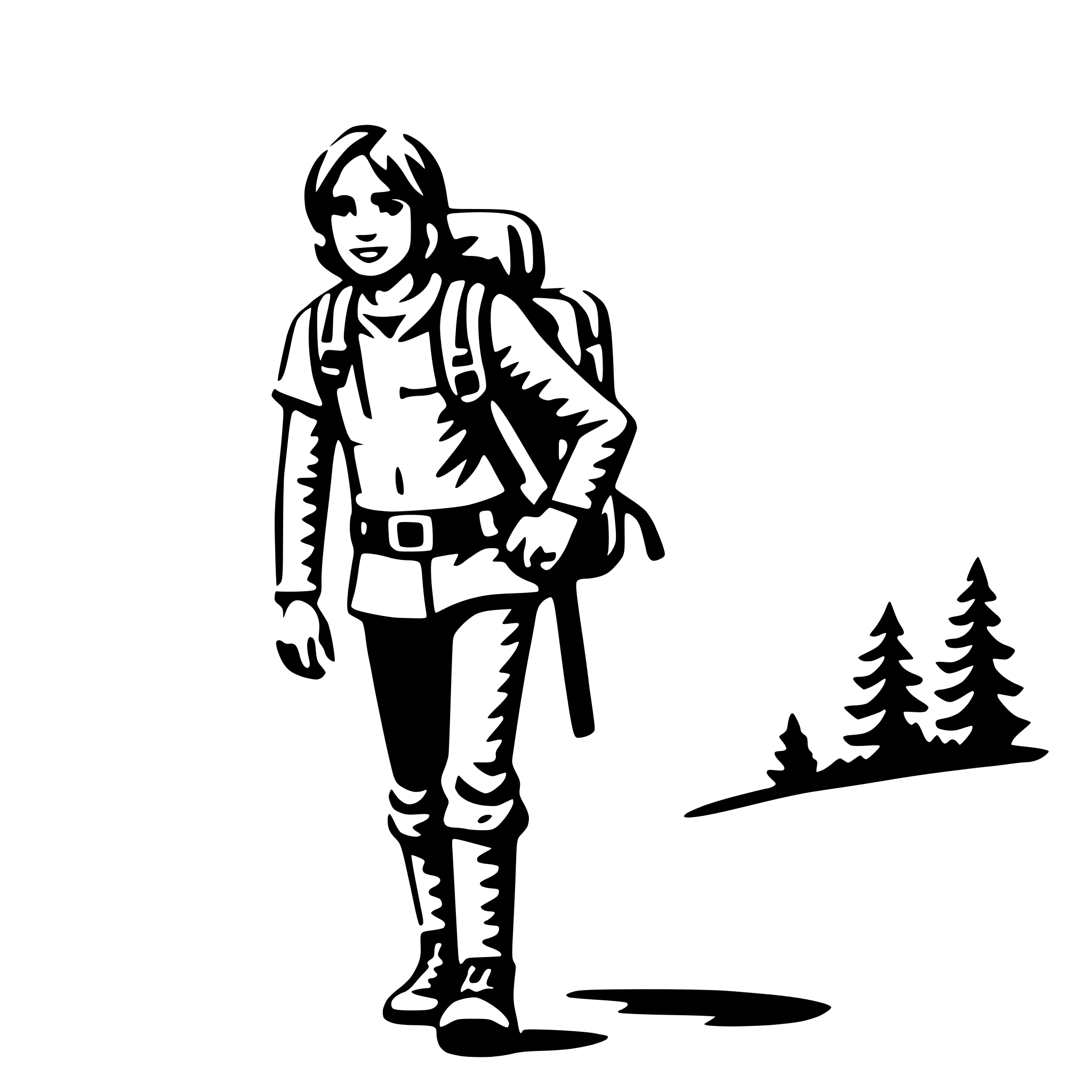 AI-generated SVG of 'hiking with backpack'