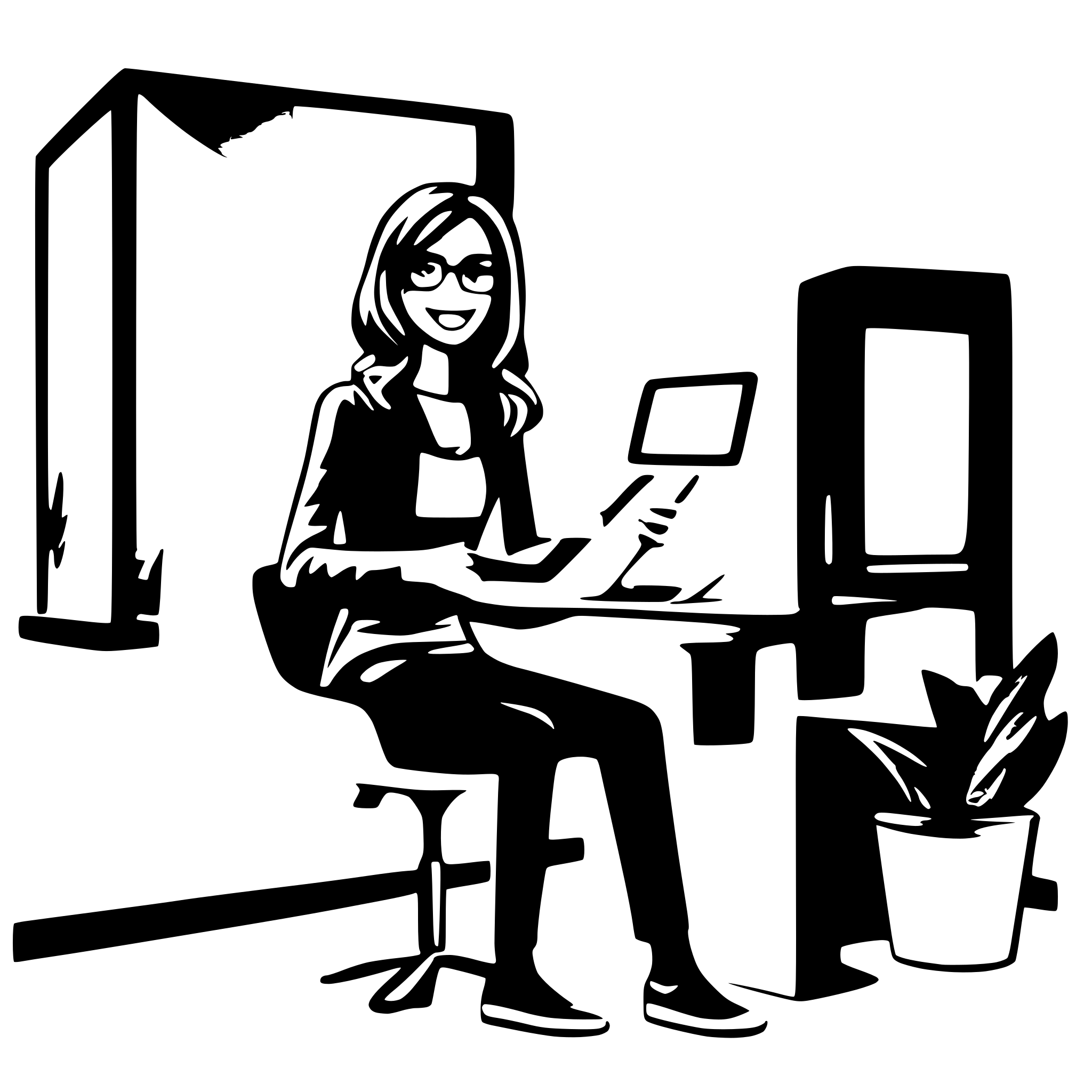 AI-generated SVG of a Profissional de marketing digital trabalhando em casa com a janela aberta