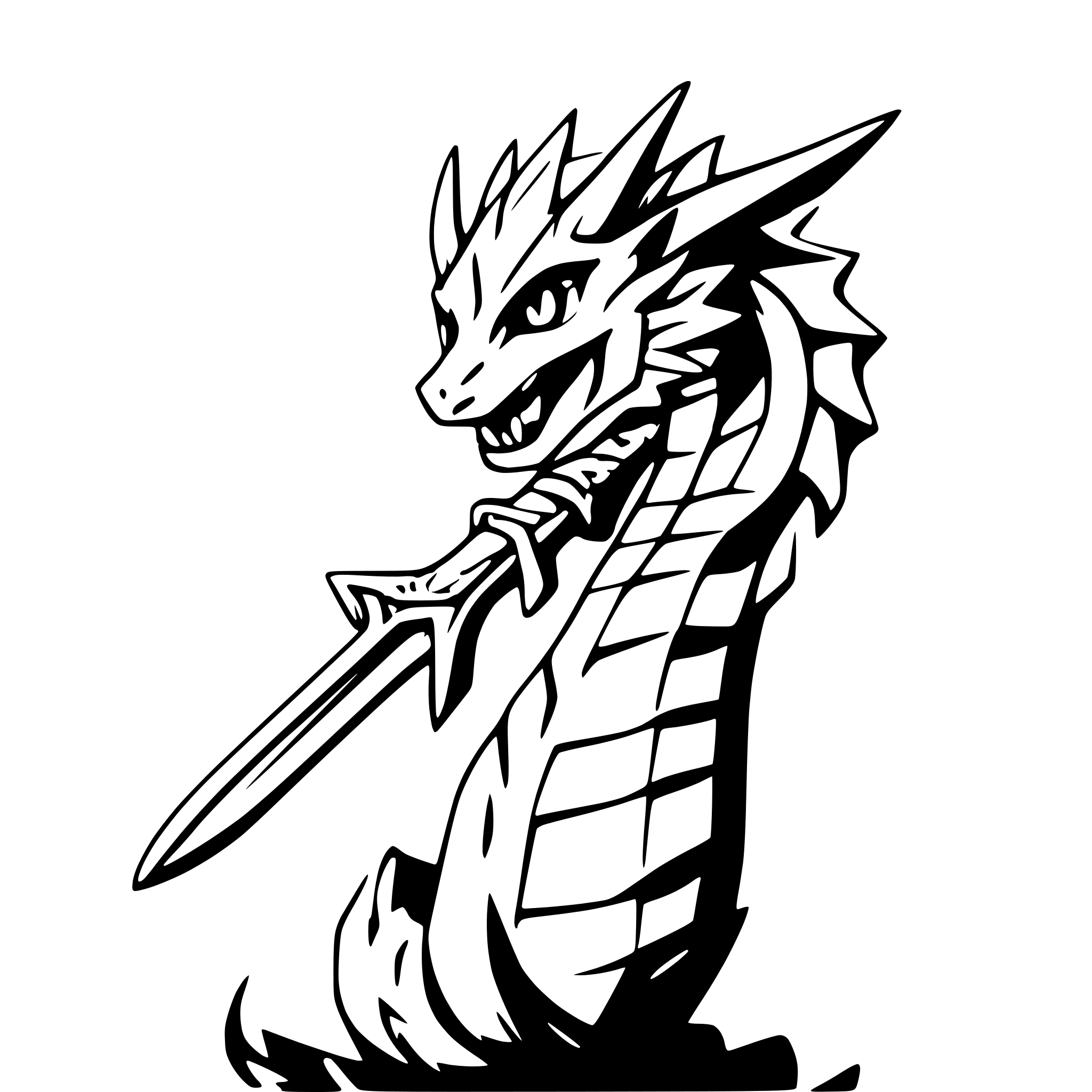 AI-generated SVG of 'dragon curled around sword'