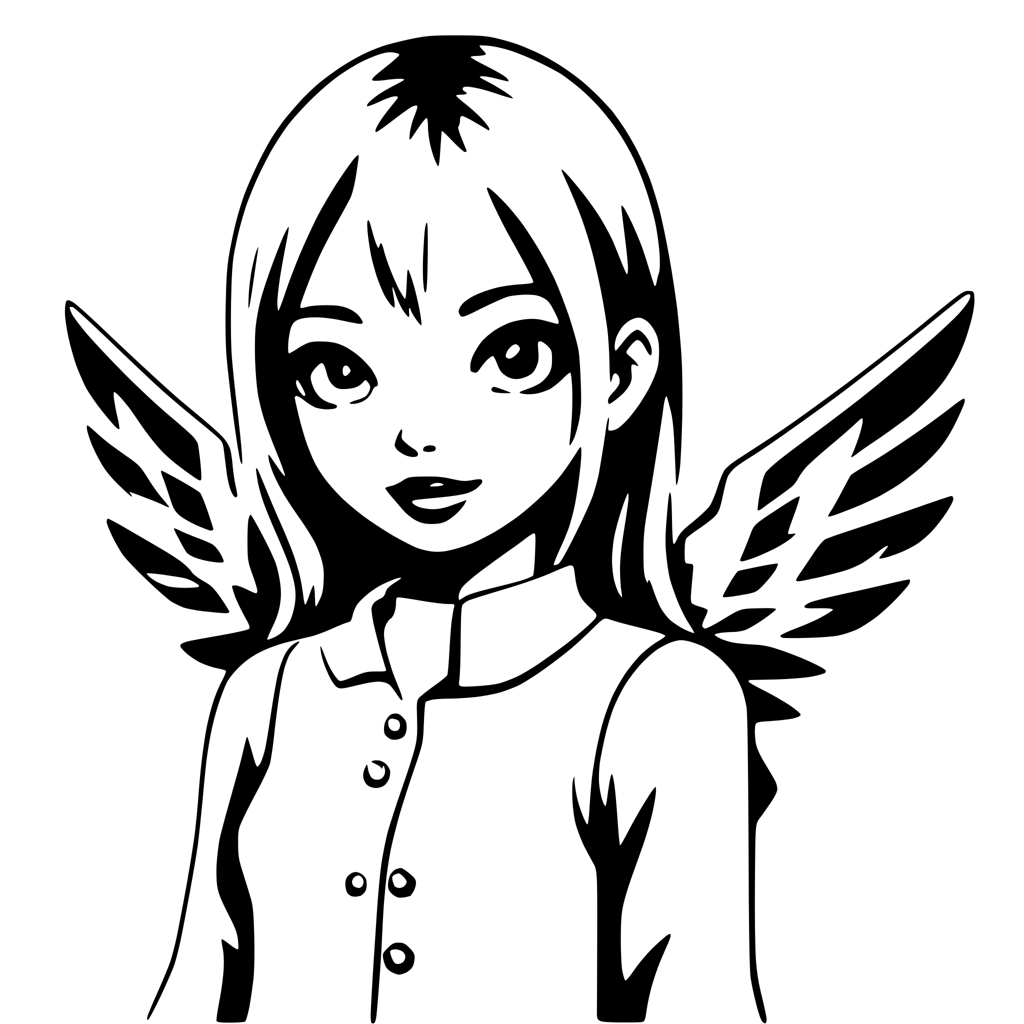AI-generated SVG of a girl with shadowy wings