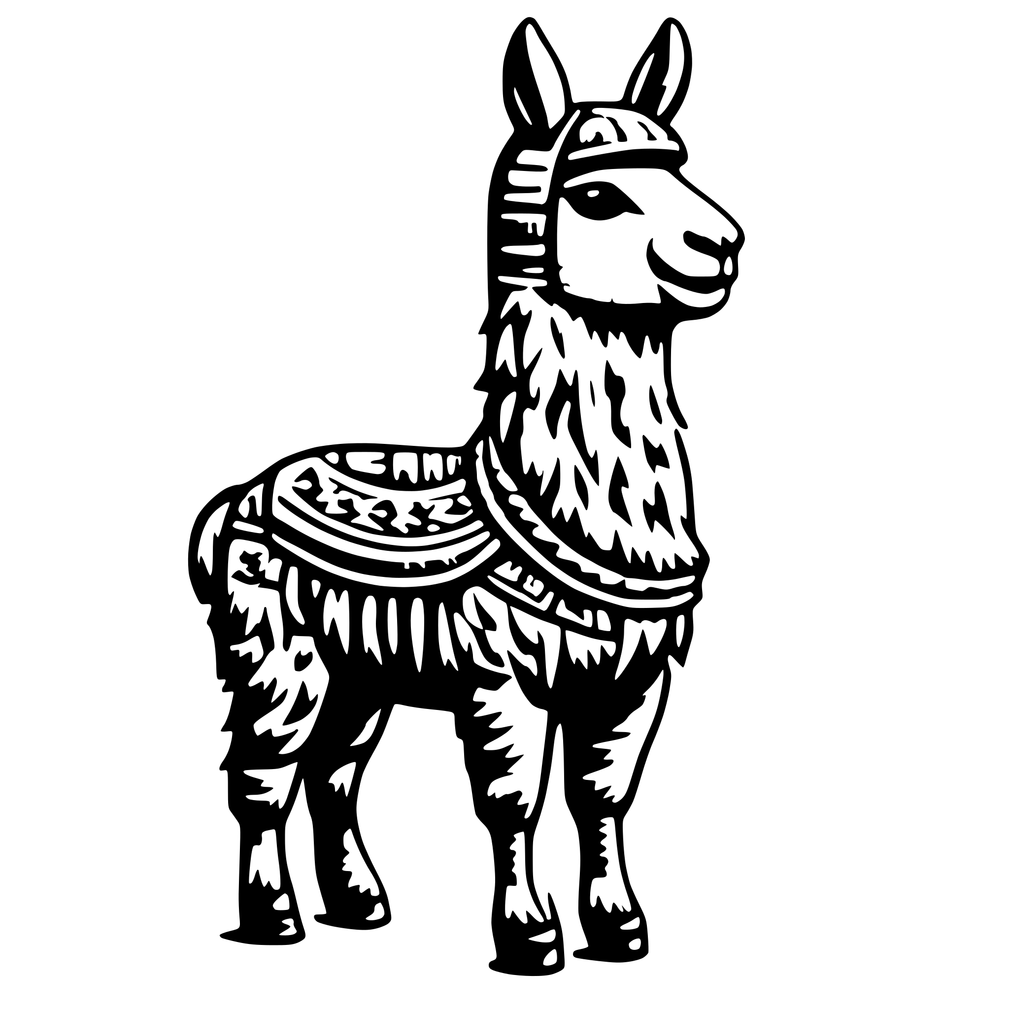 AI-generated SVG of 'llama with beanie that has strings on head colourful, front on'