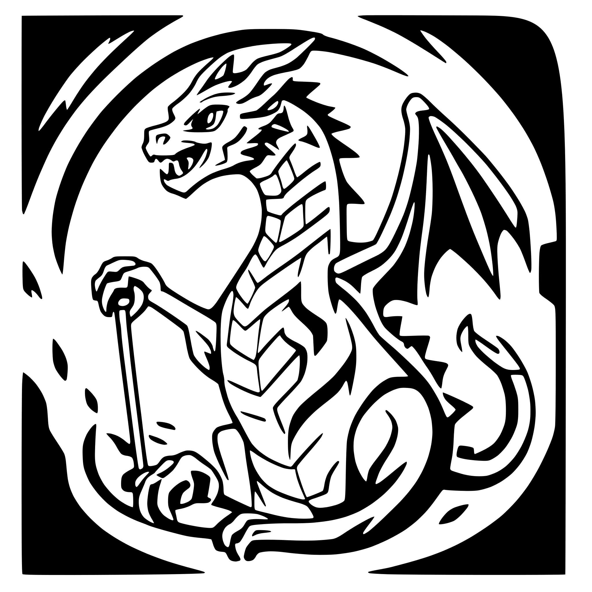 AI-generated SVG of a Fearsome dragon rearing triumphantly, stylized line art for a laser engraver