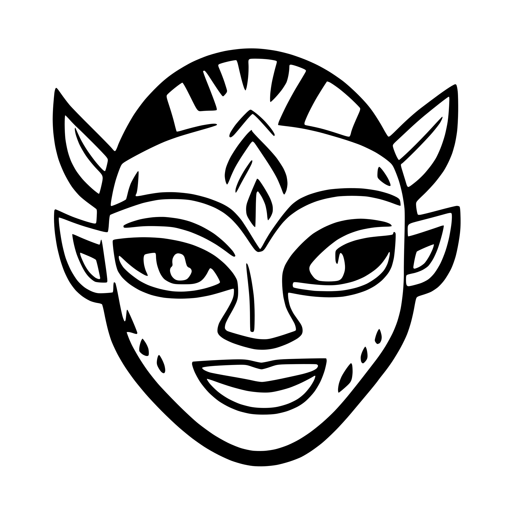 AI-generated SVG of 'simplistic cartoony tribal mask'