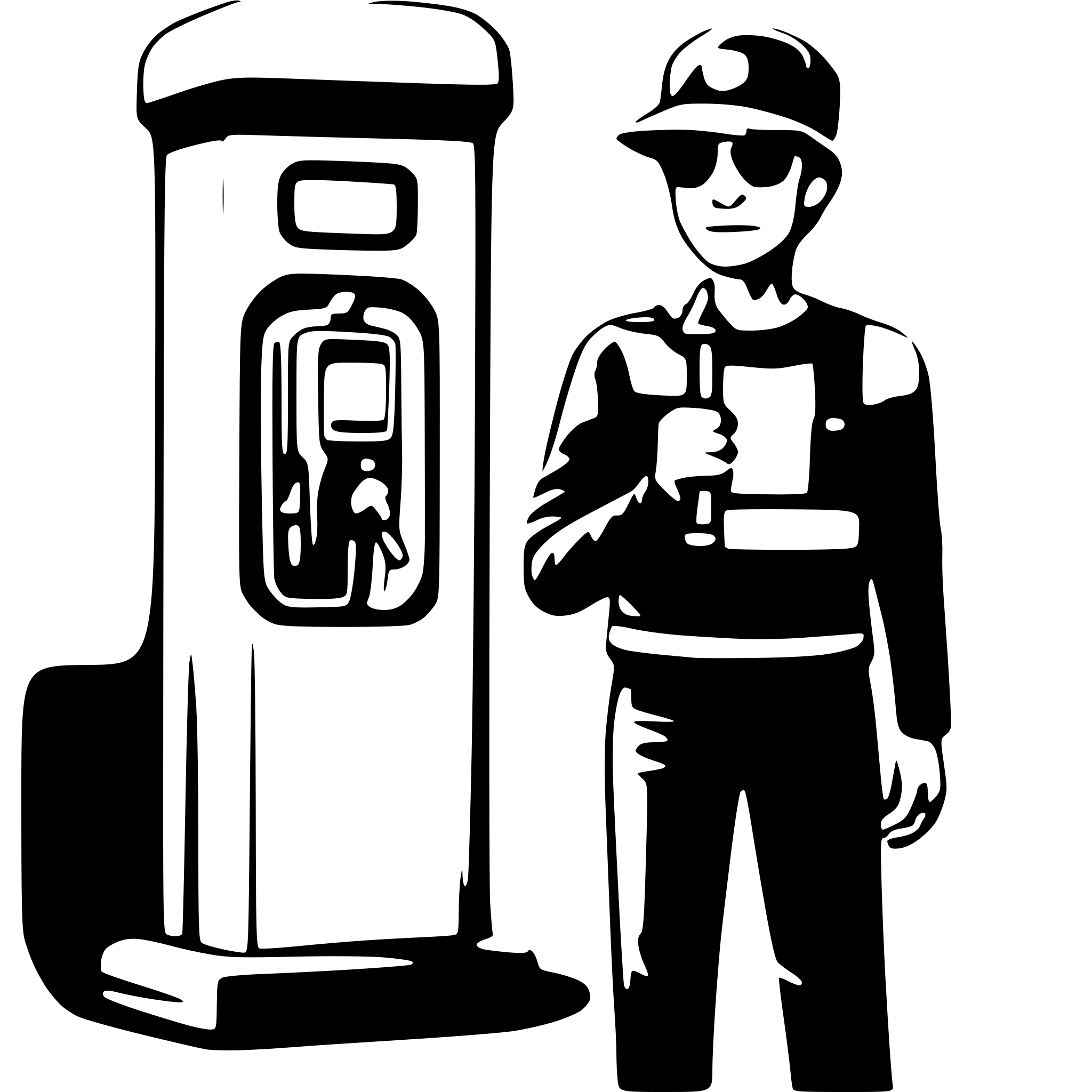 AI-generated SVG of a a man with a baseball cap holding a gas pump hose in hand facing us