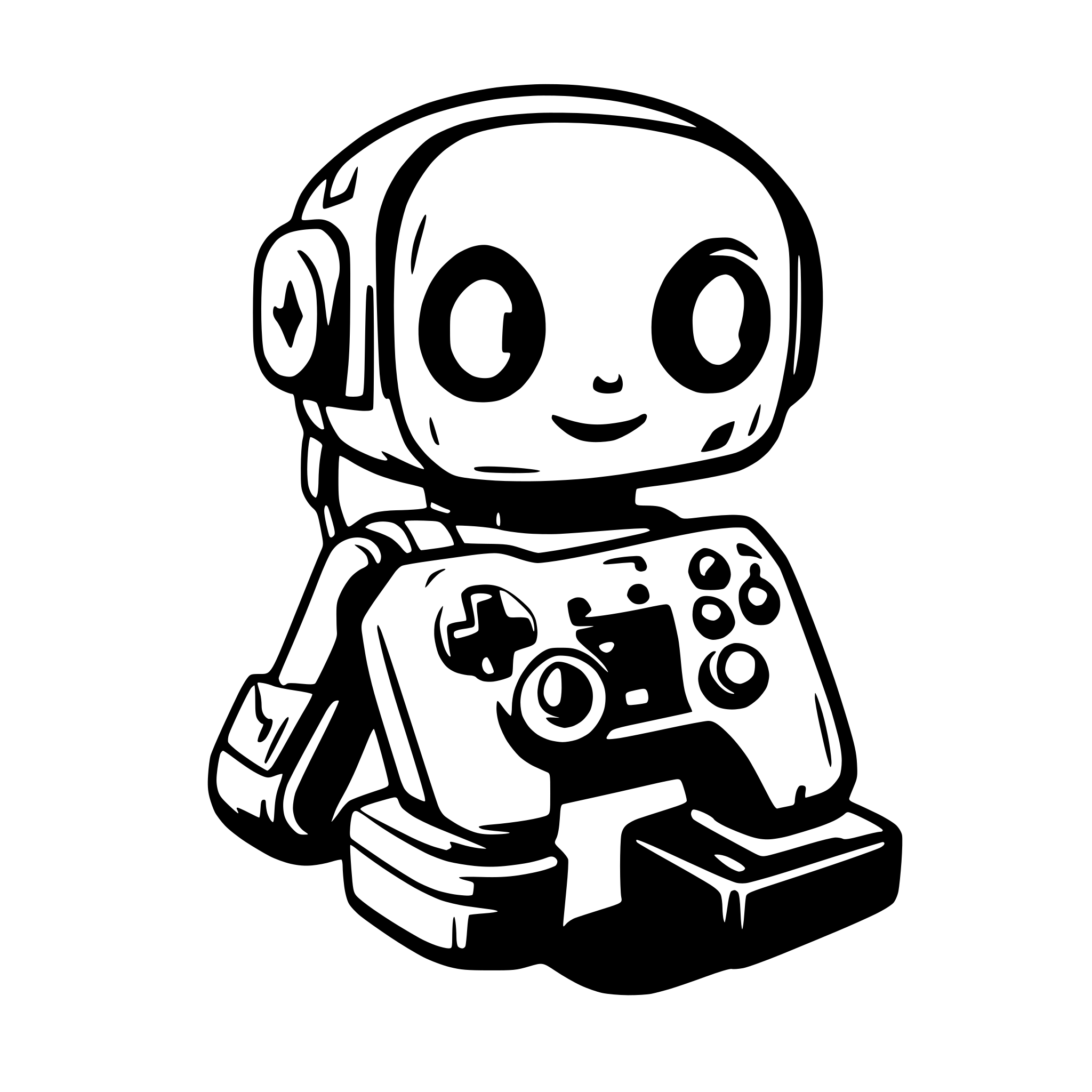 AI-generated SVG of a a little robot holding a controller playing games