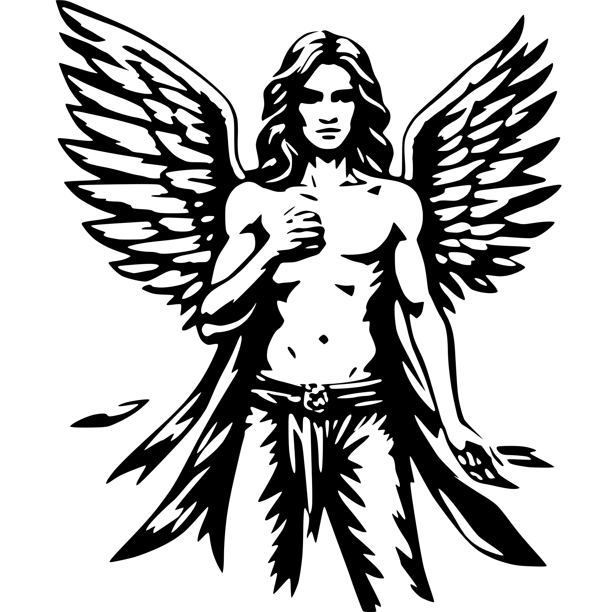 AI-generated SVG of a A male angel with long hair and outstretched wings. And sexy muscular upper body AI-generated SVG of a A male angel with long hair and outstretched wings. And sexy muscular upper body