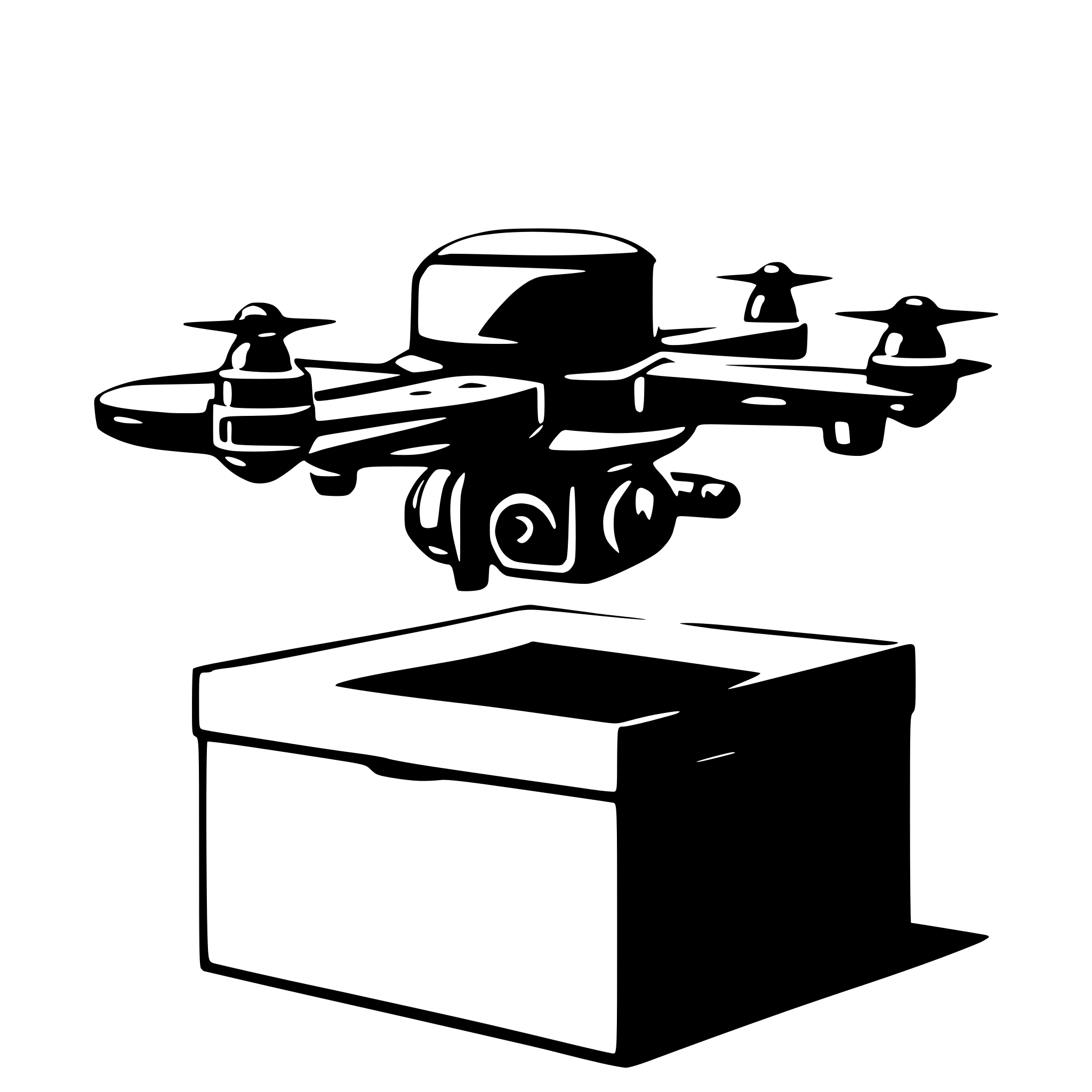 AI-generated SVG of a drone coming out of a box, draw it in black with no white