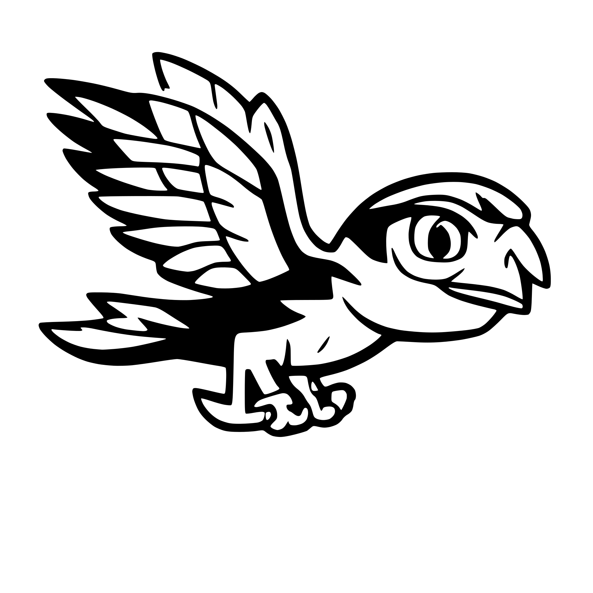 AI-generated SVG of a side profile of a cartoon falcon flying fast