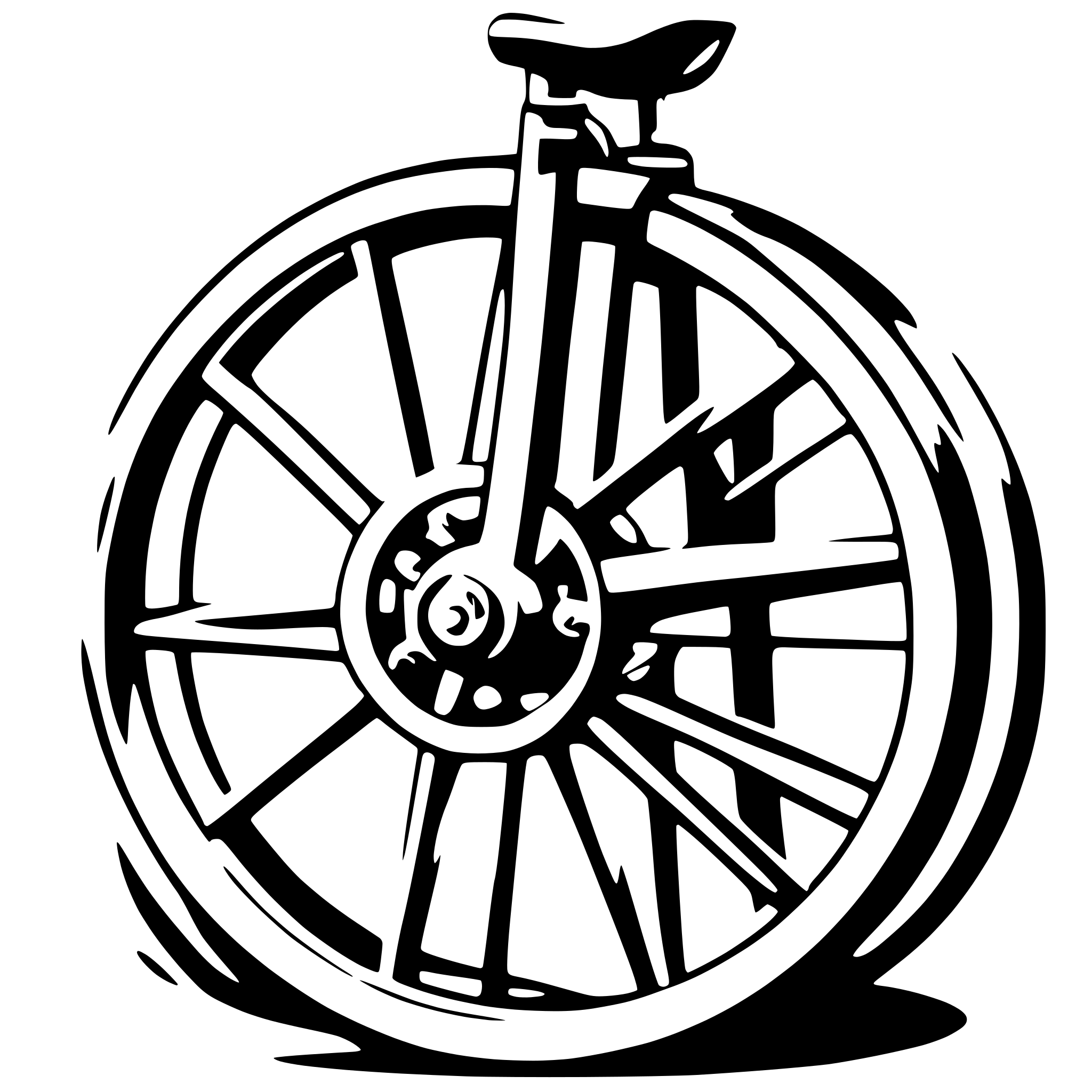 AI-generated SVG of a wery simple outline six spoke bike wheel