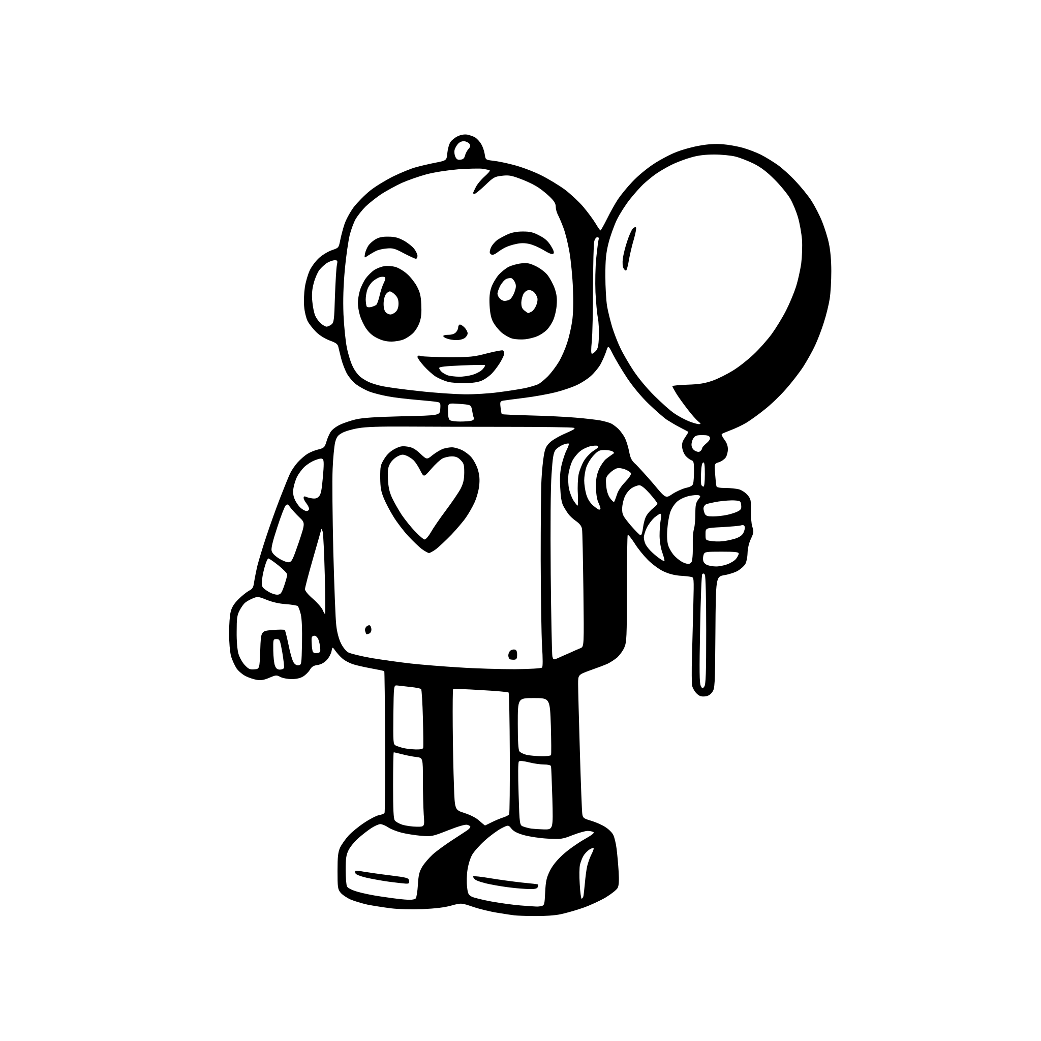 AI-generated SVG of a a friendly robot with a heart-shaped balloon