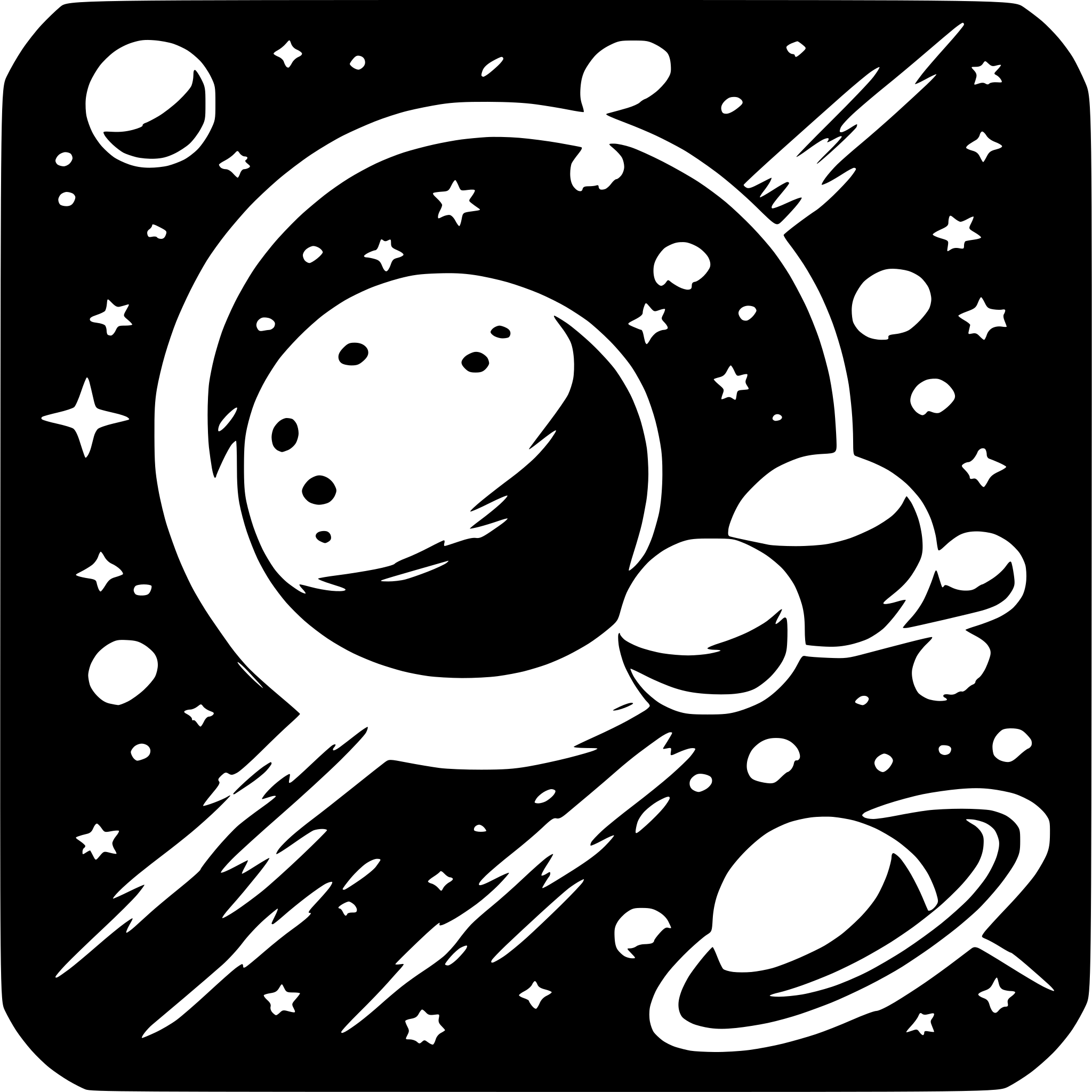 AI-generated SVG of a galaxy with planets and comets