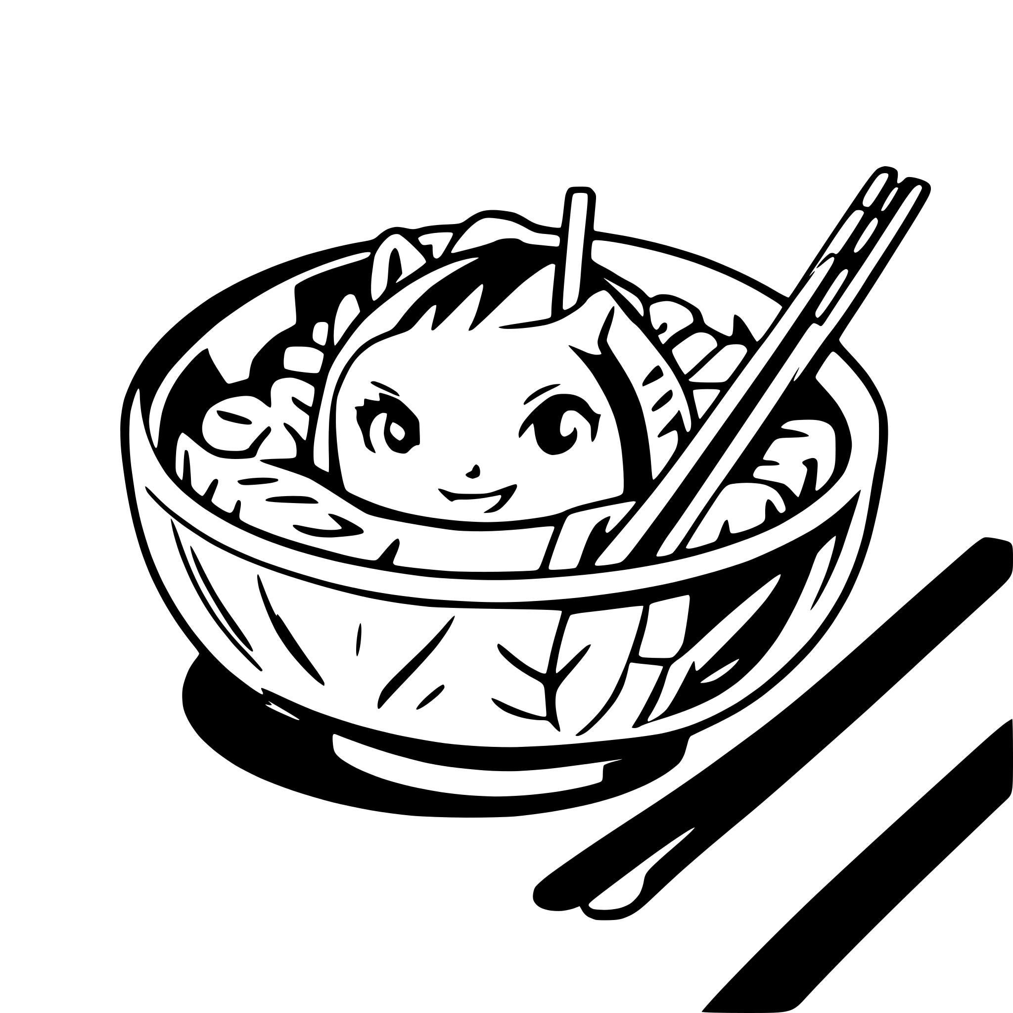 AI-generated SVG of a Japanese food bowl with chopsticks in rich detail seen from the front