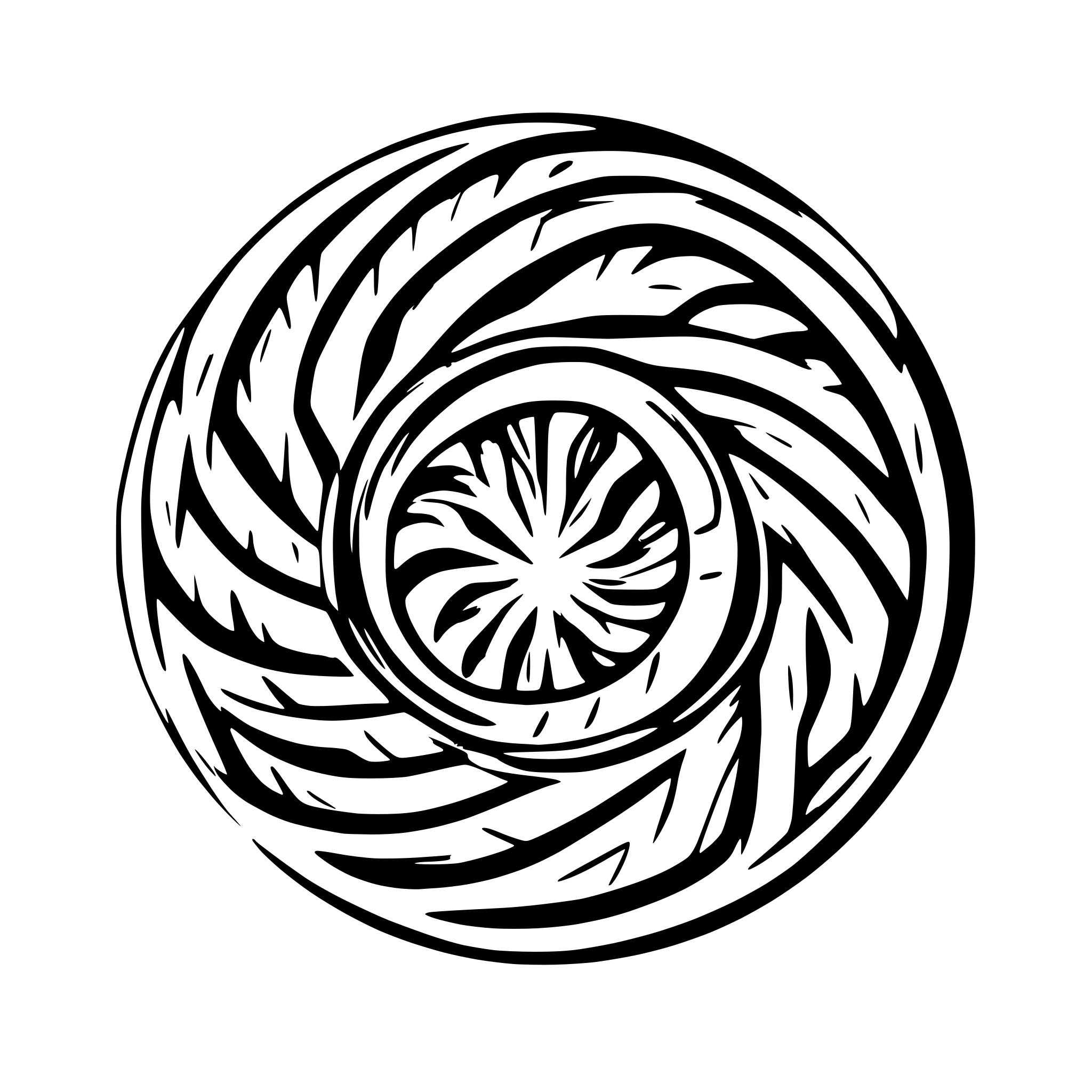 AI-generated SVG of a A swirling magical portal spirals inward to the center, giving the illusion of a dimensional vortex. The form consists of crisp spiral arms that blend into one another, rotating clockwise. The entire portal radiates energy and motion, as if it’s pulsing with otherworldly power.