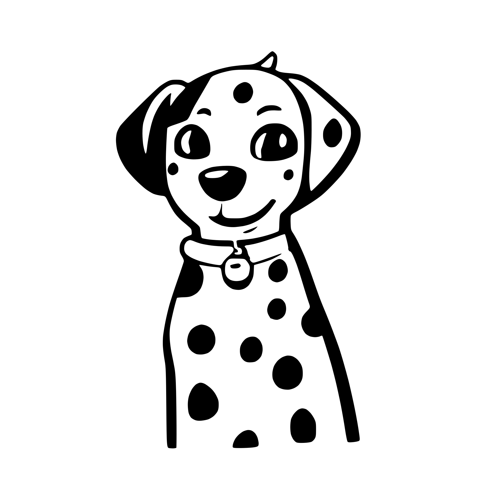 AI-generated SVG of a Dalmatian dog, black and white, cartoon,