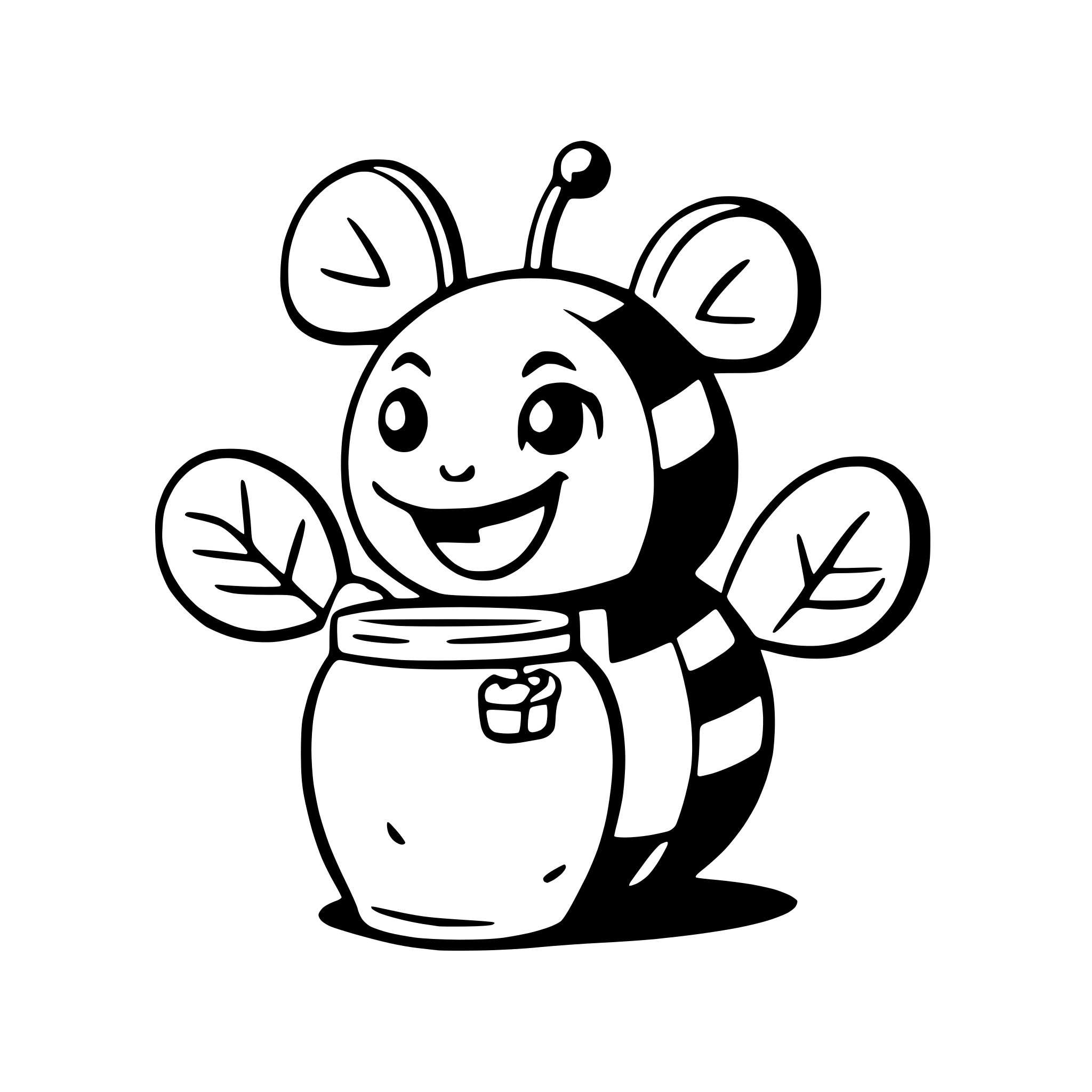 AI-generated SVG of a a happy bee with a honey jar