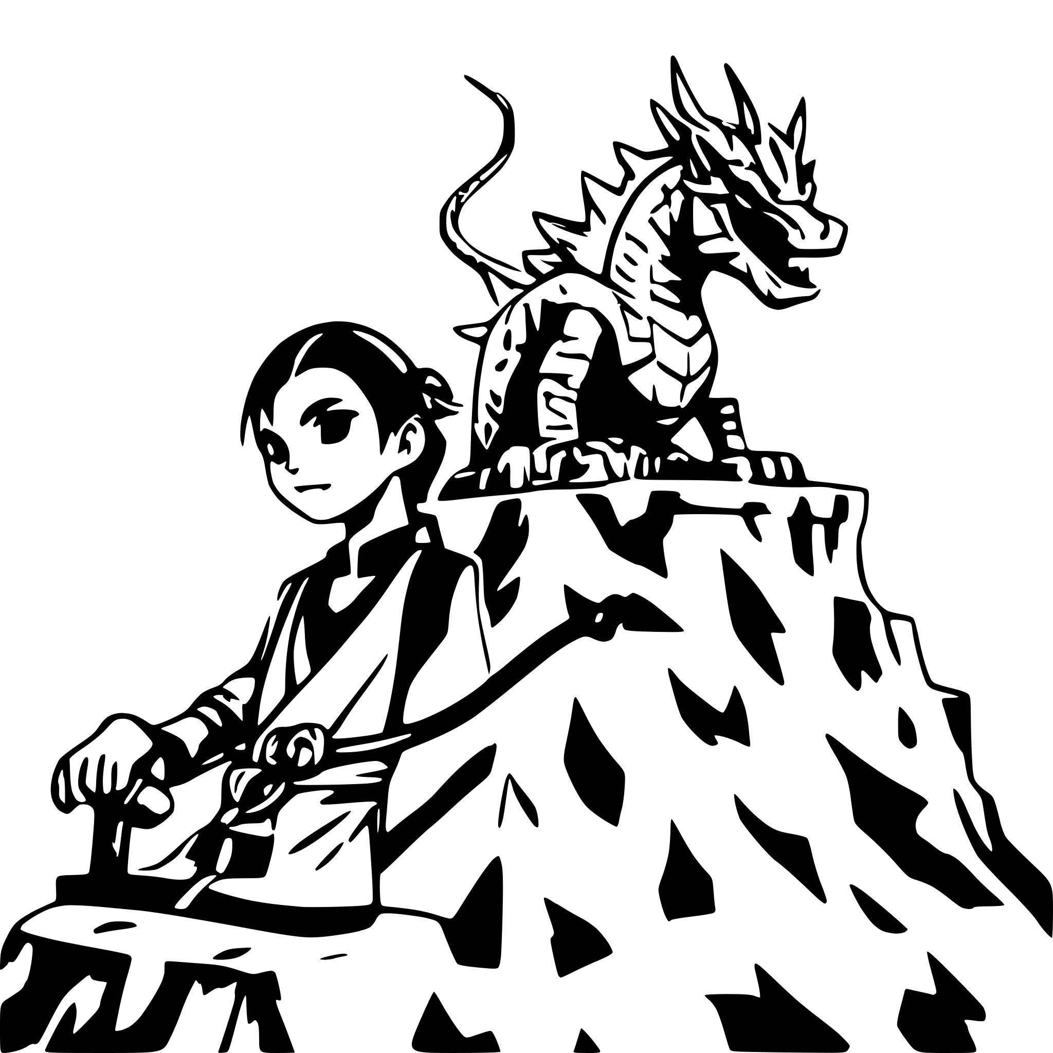 AI-generated SVG of 'A Dragon on the top of a Japanese Mountin ist Preparing to Batlle the Tiger down beneath him'