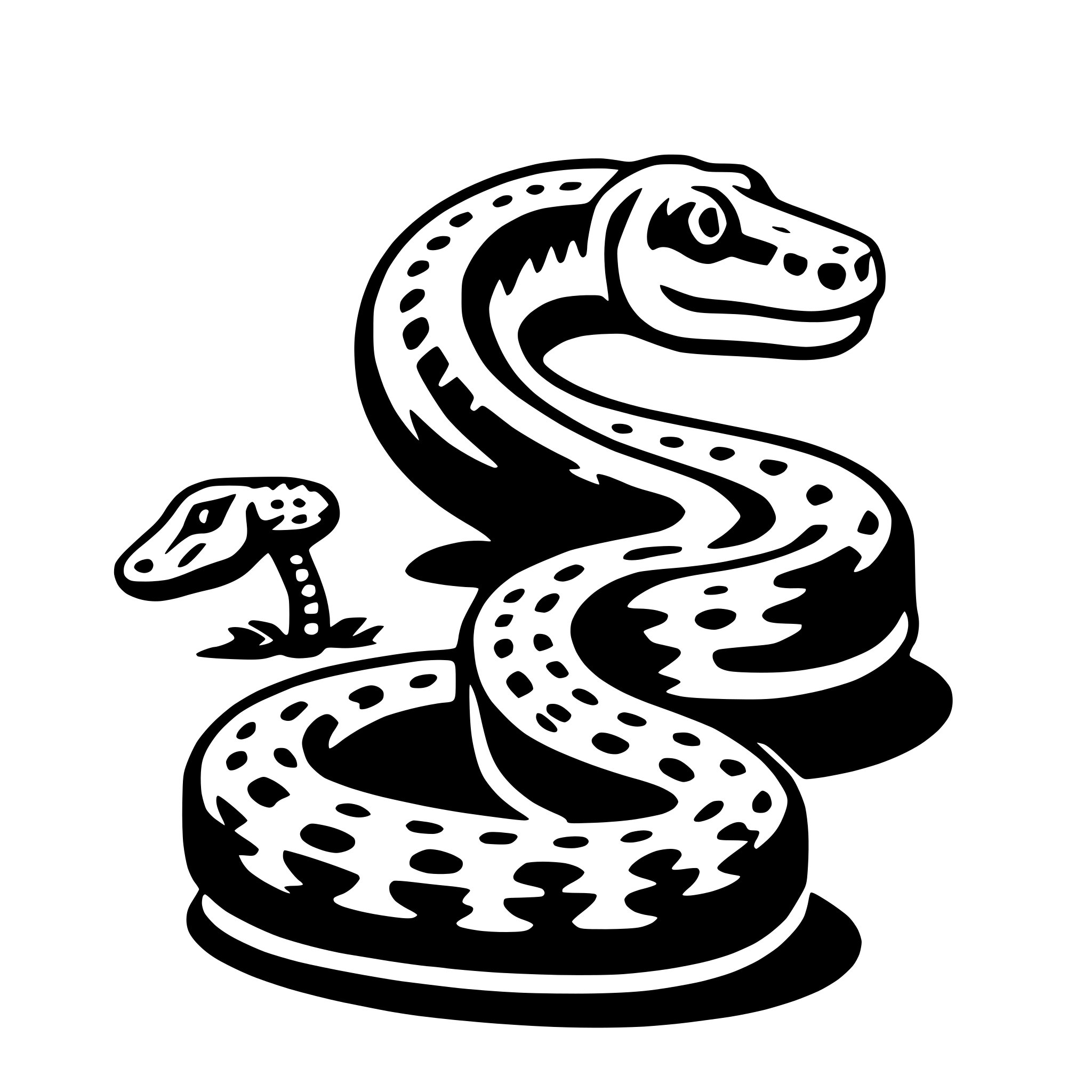 The SVG features a stylized snake and a smaller, possibly a baby snake, coiled together. The larger snake is wrapped around the smaller one, creating a sense of enclosure or protection. The snakes are depicted with a patterned body, and the smaller snake has a distinct head and tail, while the larger snake has a more elongated body with a visible head and tail. The snakes are set against a plain background, which emphasizes their form and the interaction between them. 