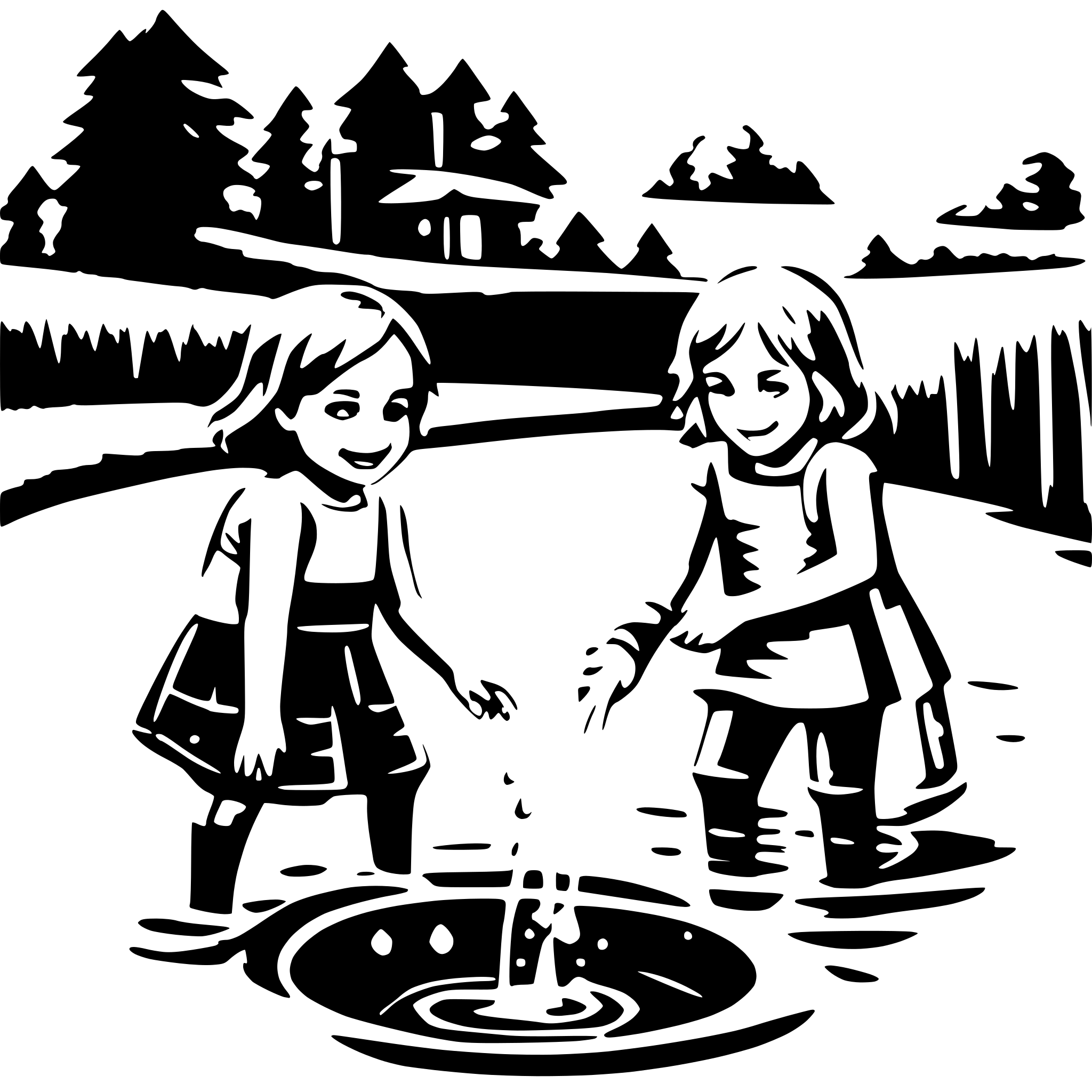 AI-generated SVG of a Kinder spielen in einer WasserPfütze