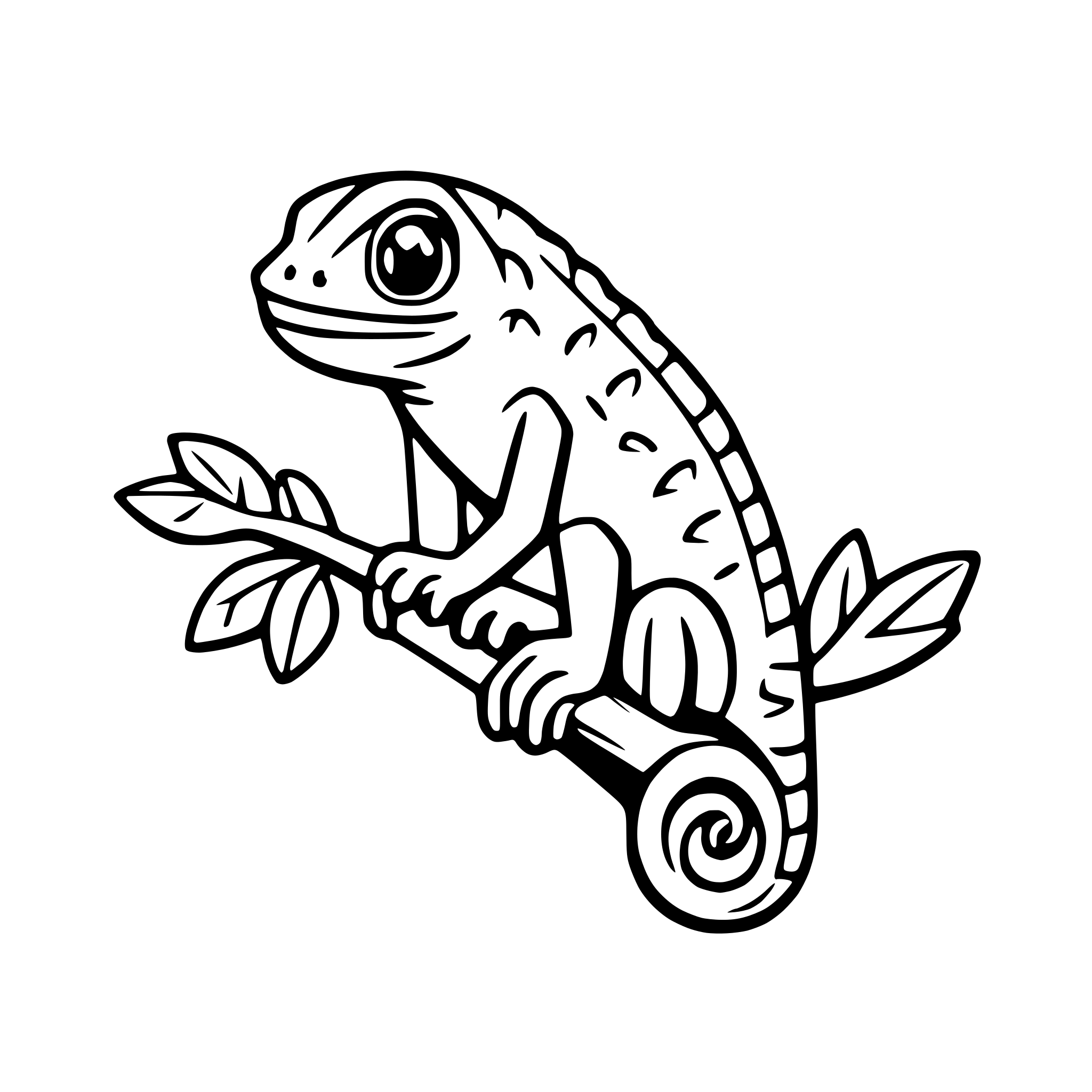 AI-generated SVG of a a rainbow-colored chameleon on a branch