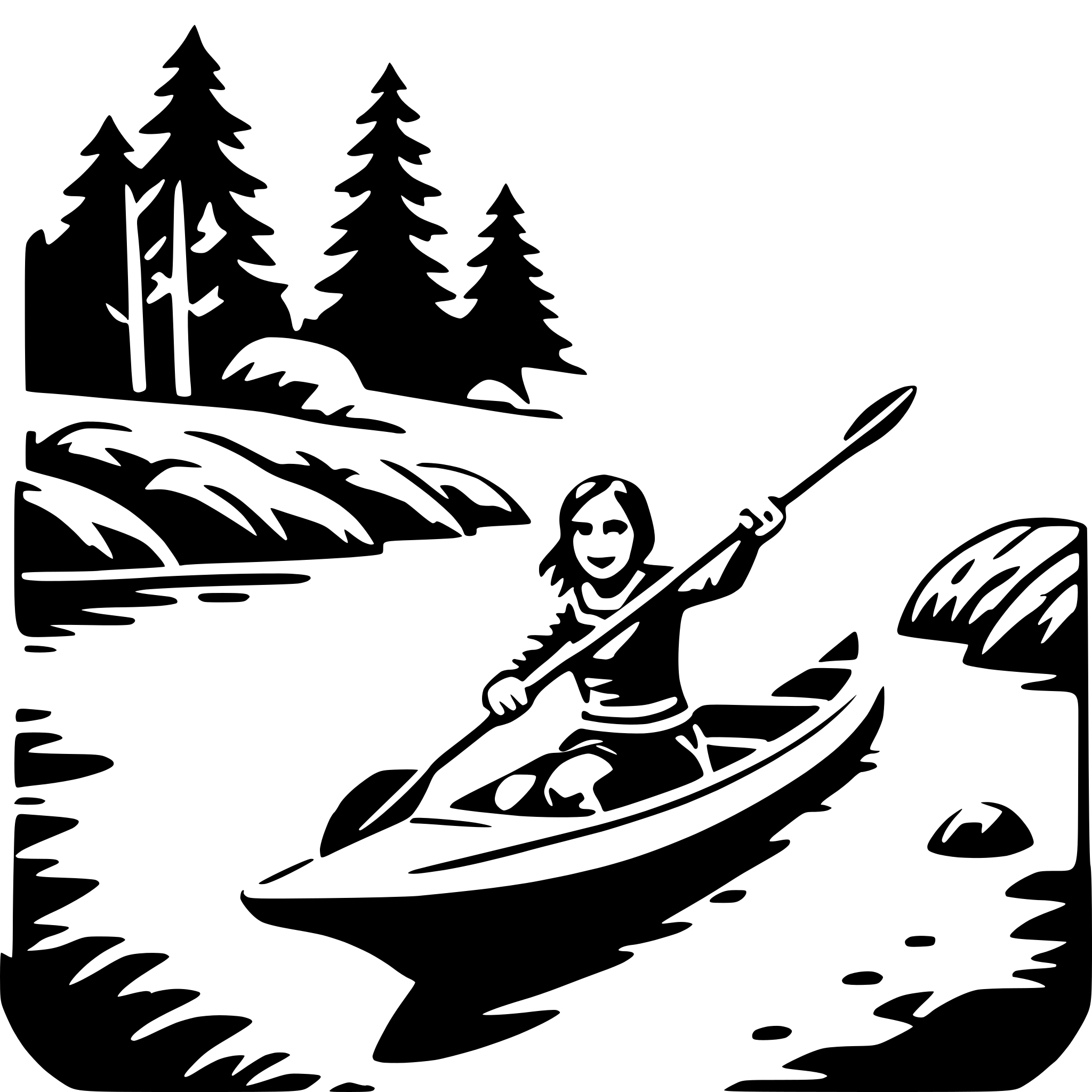 AI-generated SVG of 'kayaking through rapids'