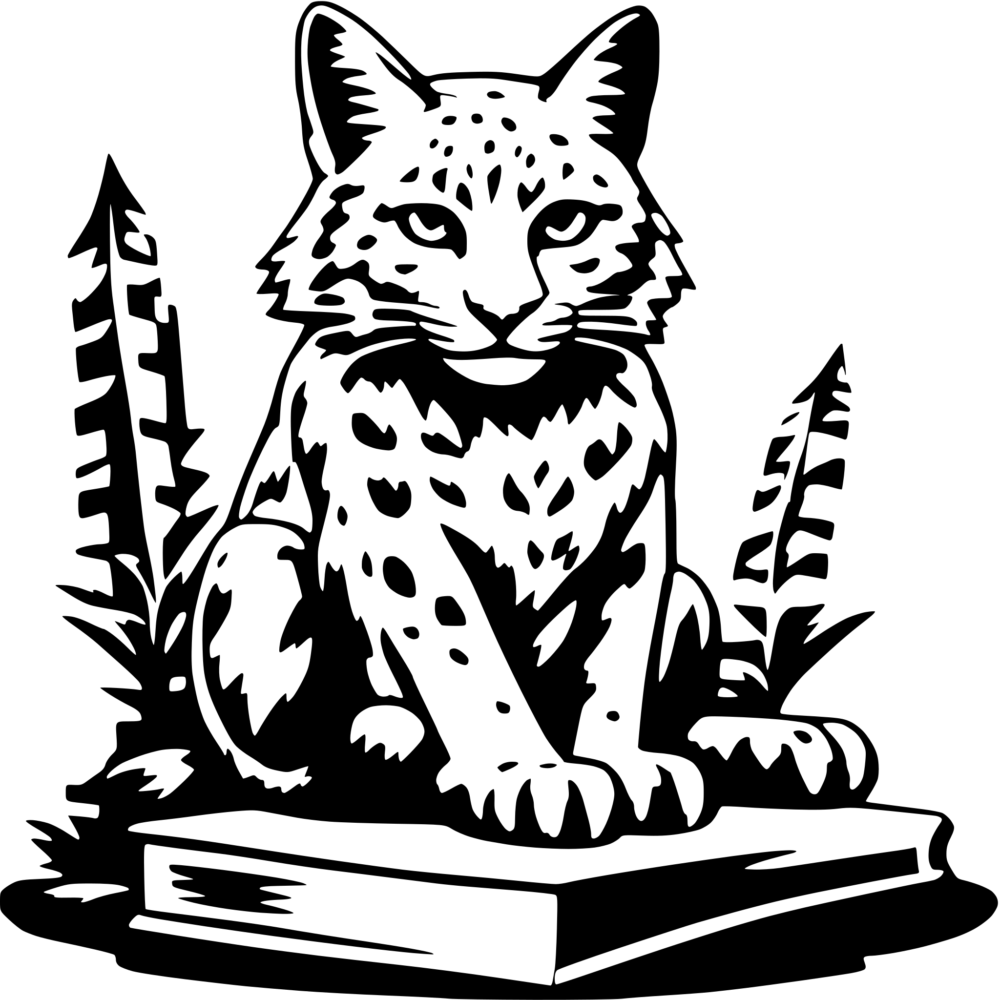 AI-generated SVG of a bobcat sitting on book