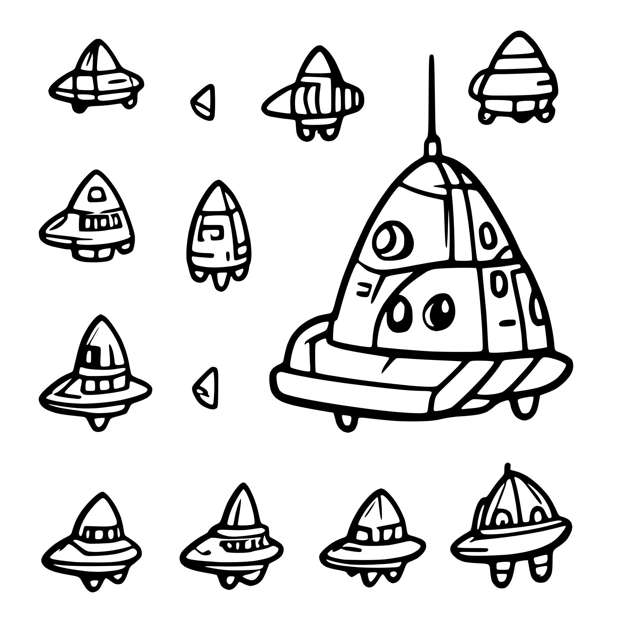 AI-generated SVG of a set of space ships sprites animated for game. Designed for vertical view in the game