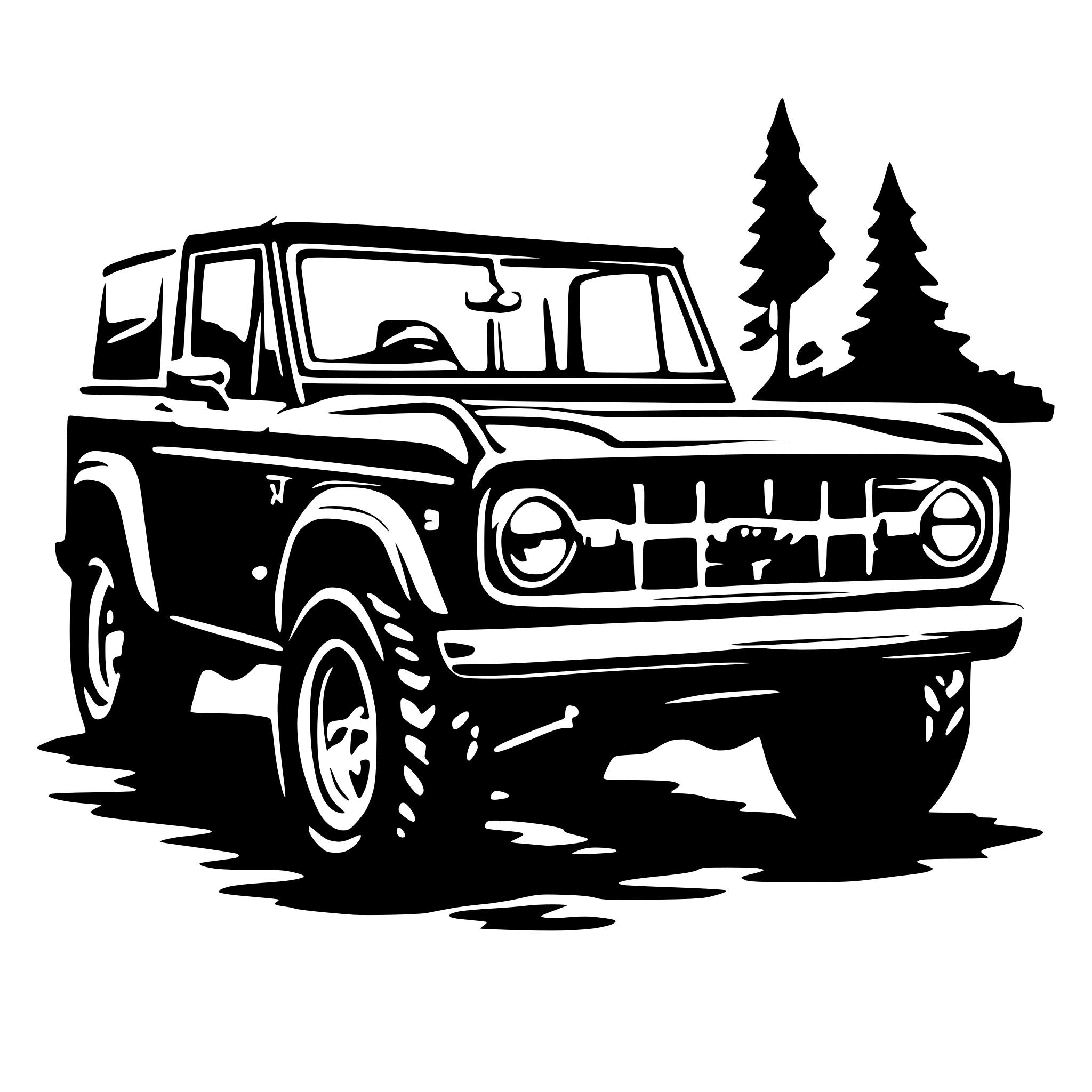 AI-generated SVG of a old school ford half cab bronco black