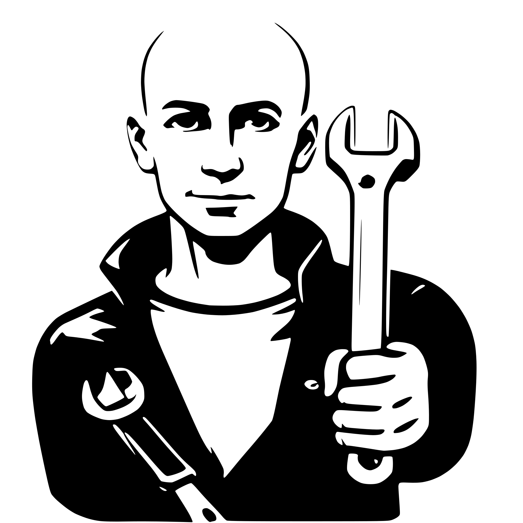 AI-generated SVG of a bald man with a wrench