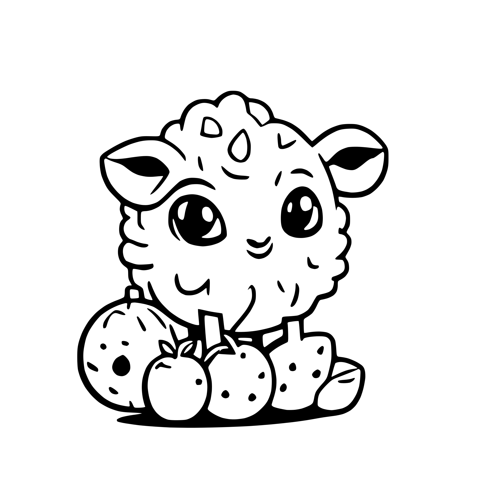 AI-generated SVG of a Create a picture of a little sheep seen from the front with fruit on its back.