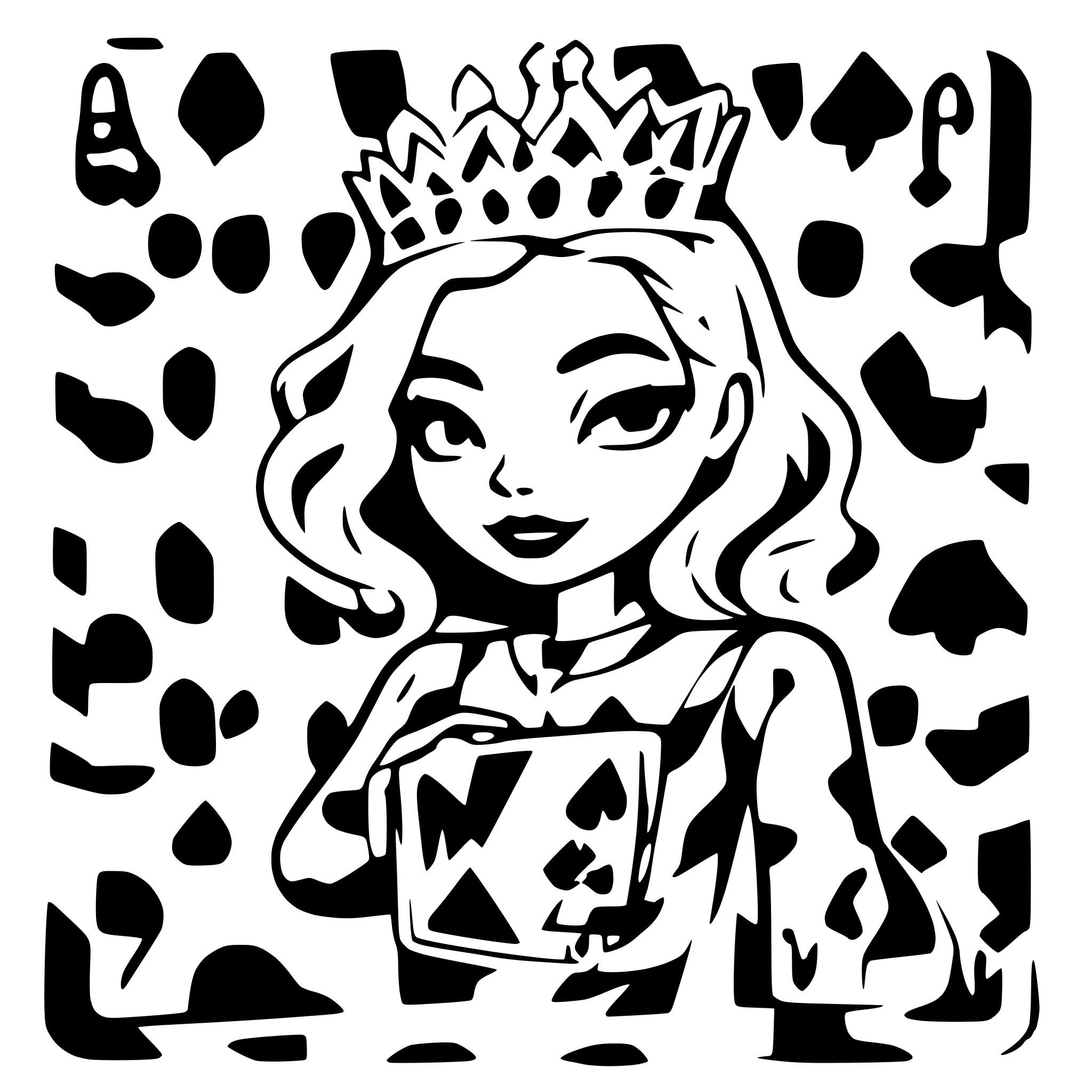 AI-generated SVG of a the queen that is drawn on the cards but without the card itself, waist-deep, full view, padding, The object fits completely into the image