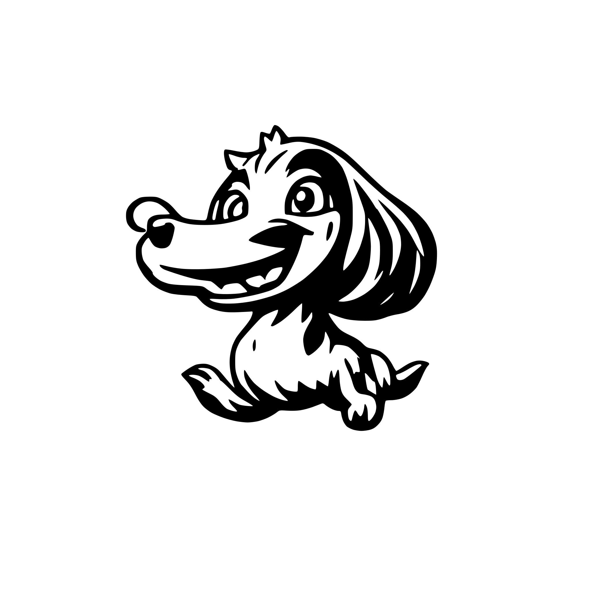 AI-generated SVG of a Happy long cartoon style wired hair dachshund, with a beard, jumping