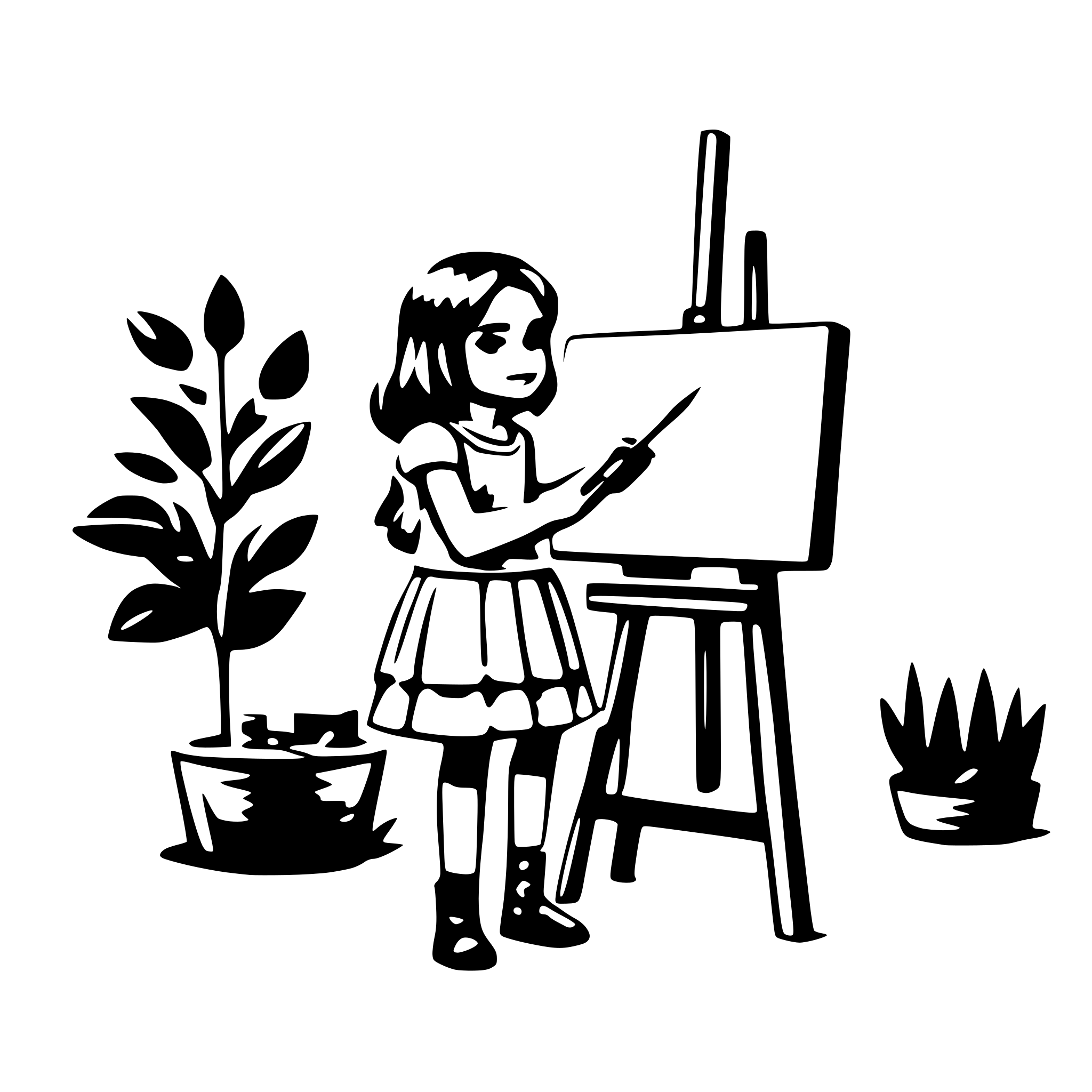 AI-generated SVG of a Little girl painting on easel, animated SVG, cute style